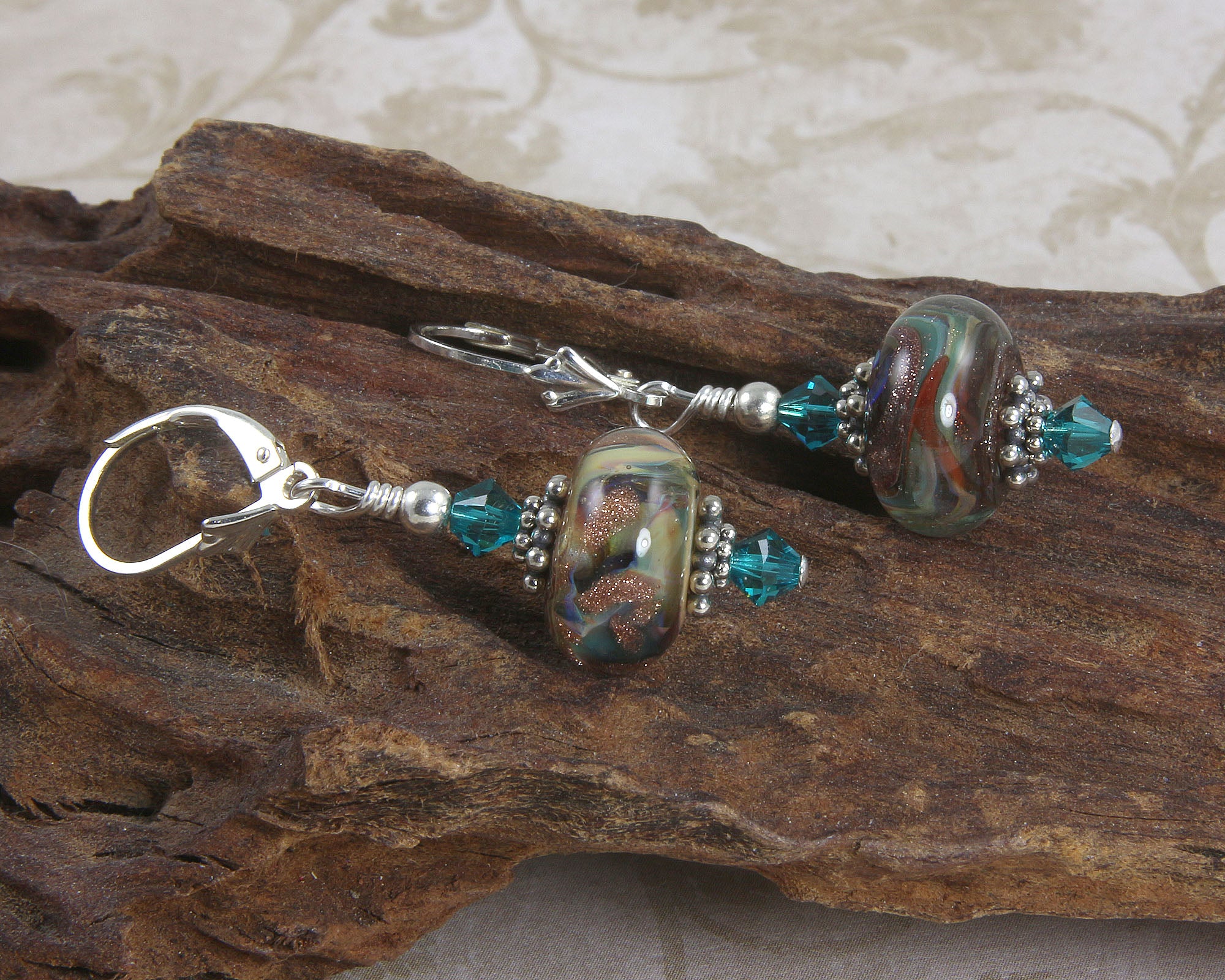 Teal Shimmering Goldstone Lampwork Earrings – Handmade Bohemian Jewelry for Women | Perfect for Parties, Weddings & Special Occasions