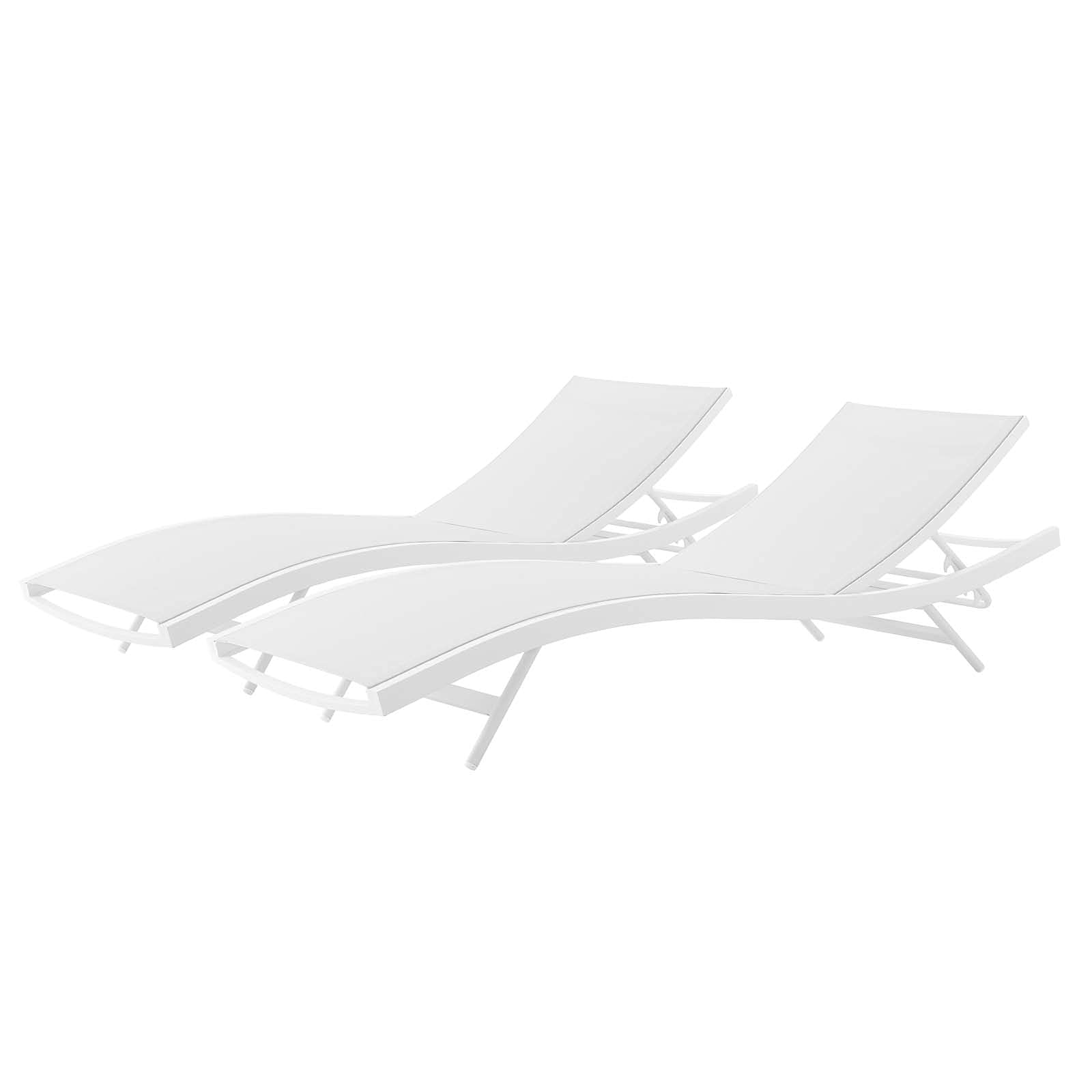 Modern White Aluminum Lounge Chair Chaise Set of 2 for Outdoor Patio, Balcony, Cafe, Bistro, and Poolside Relaxation