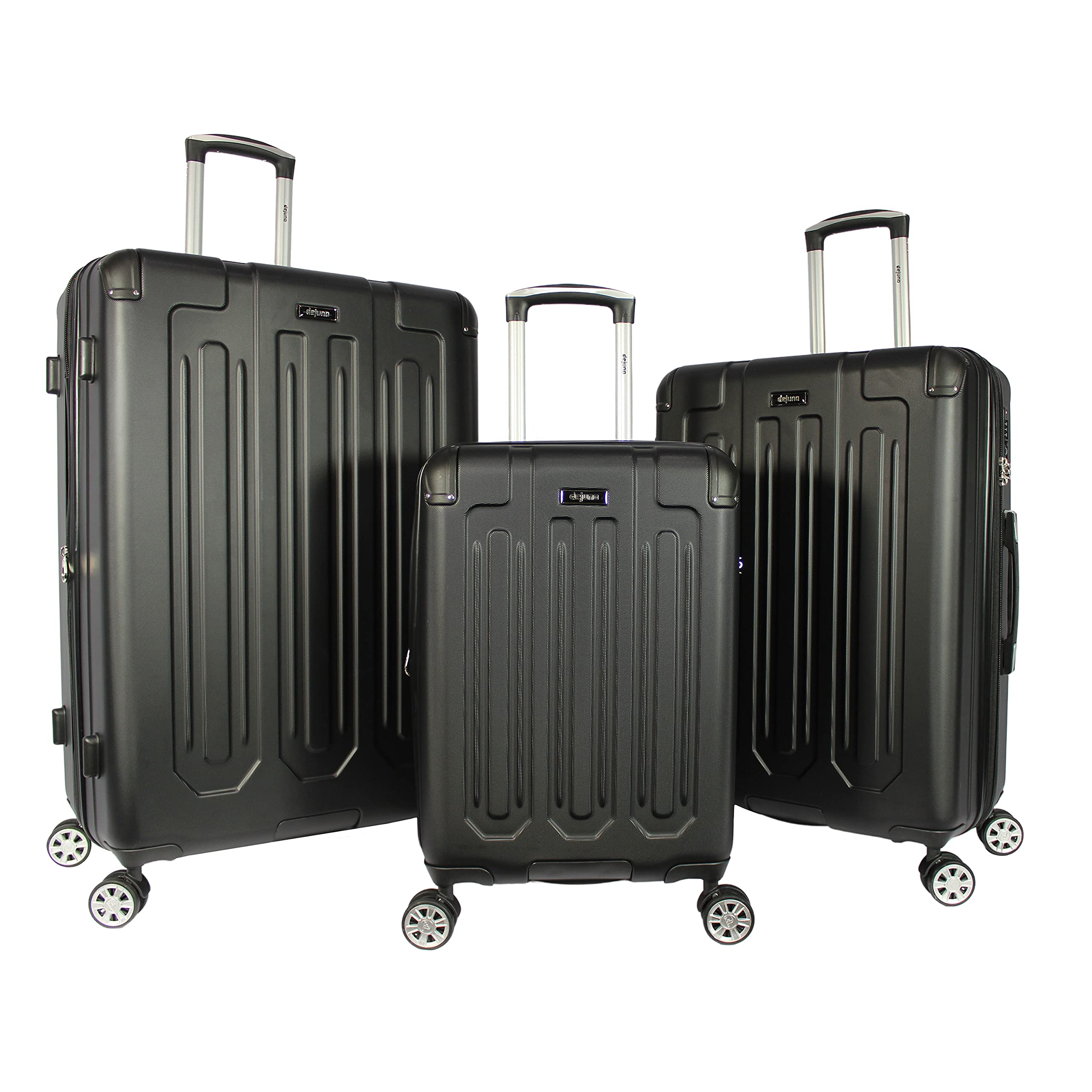 Dejuno Tutin Hardside Spinner Luggage Set with TSA Lock - 3-Piece Black Suitcase for Travel, Carry-On & Checked Bags - Perfect for Business Trips, Vacations & International Flights