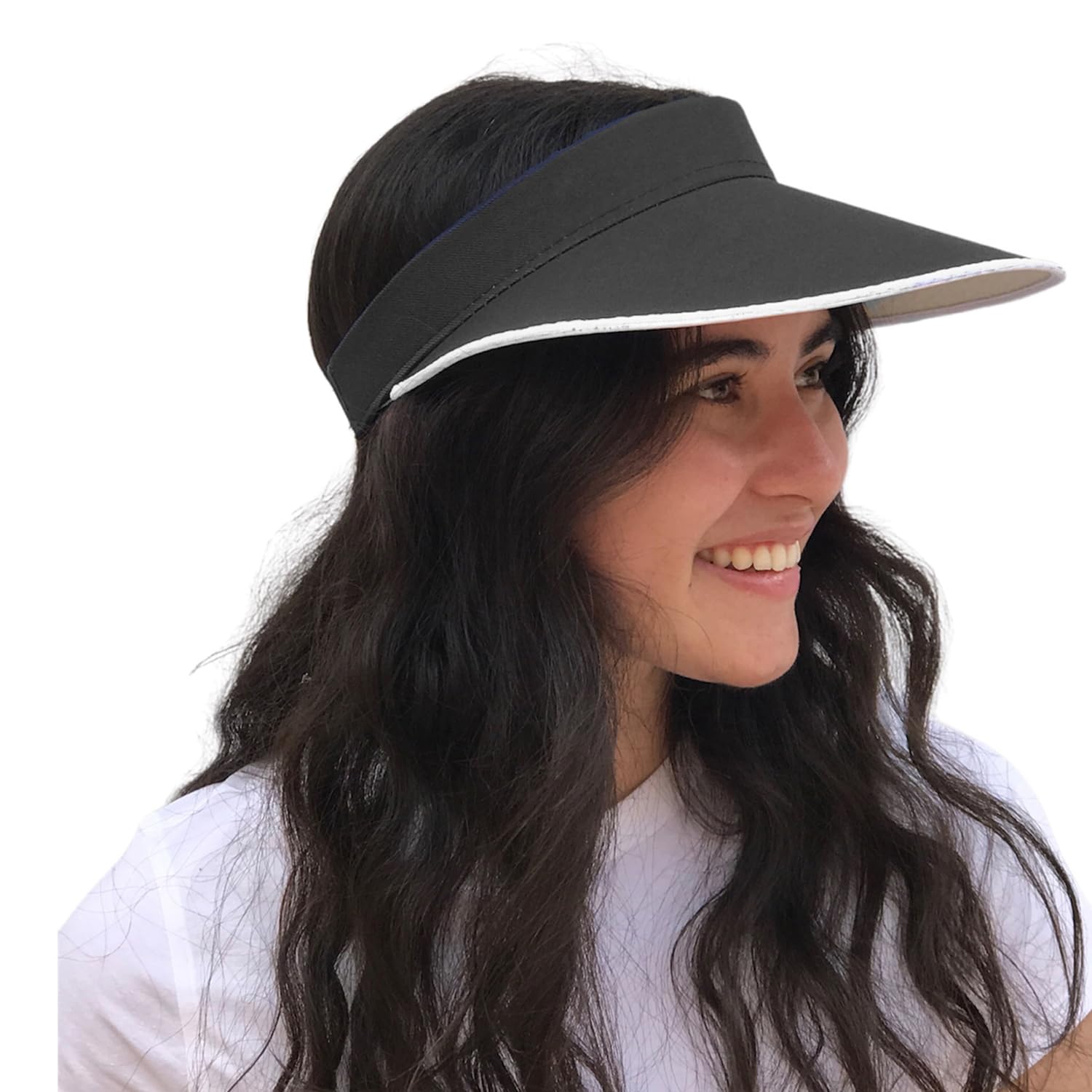 Silverfever Women's Wide Brim UV Protection Sun Visor Hat - UPF 50+ Sunblock for Beach, Tennis, Golf & Outdoor Sports (Black) - Perfect for Summer Activities, Travel and Sun Safety