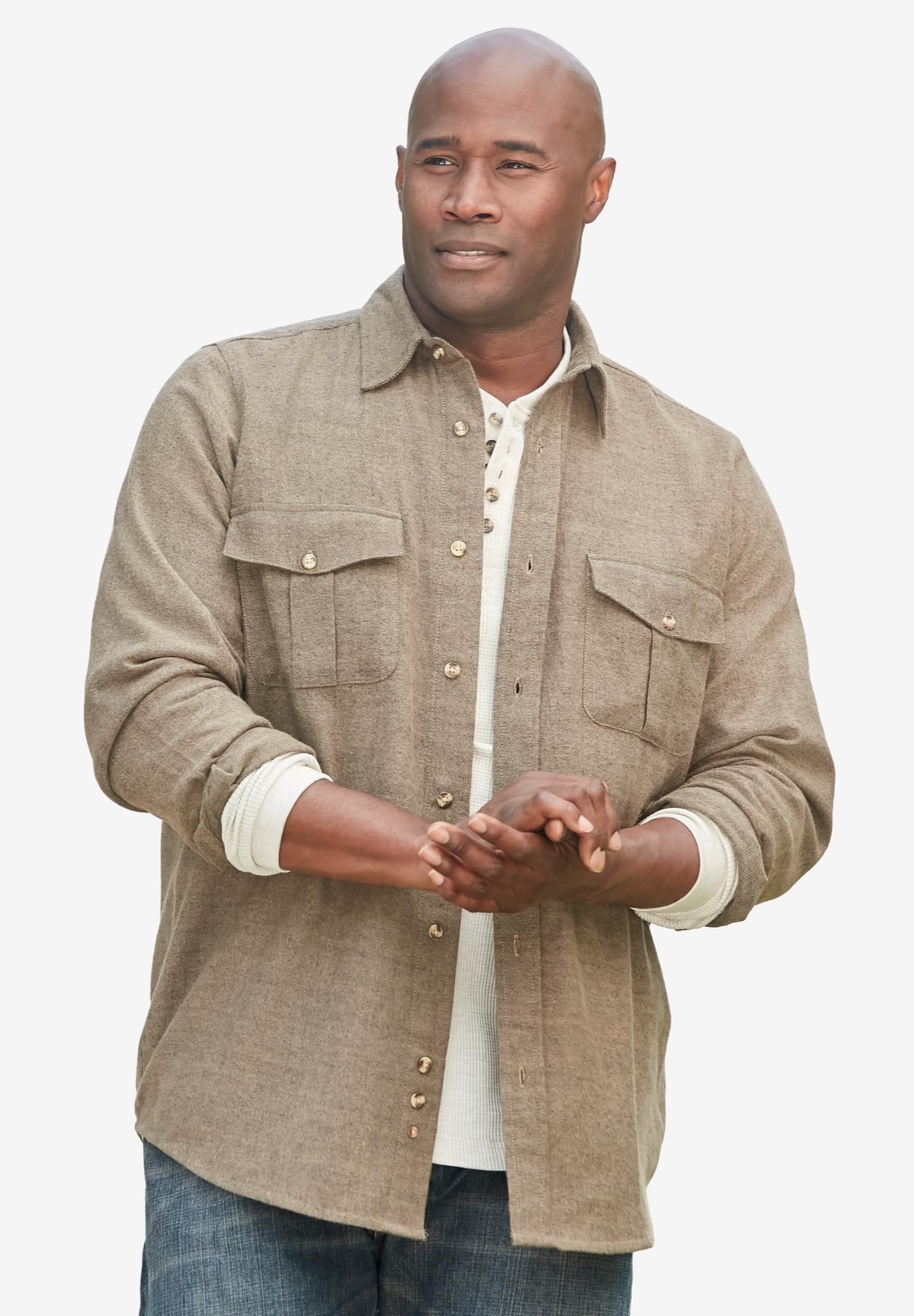 KingSize Men's Big & Tall Signature Solid Flannel Shirt - Comfortable Long Sleeve Plaid Shirt for Casual Wear & Outdoor Activities