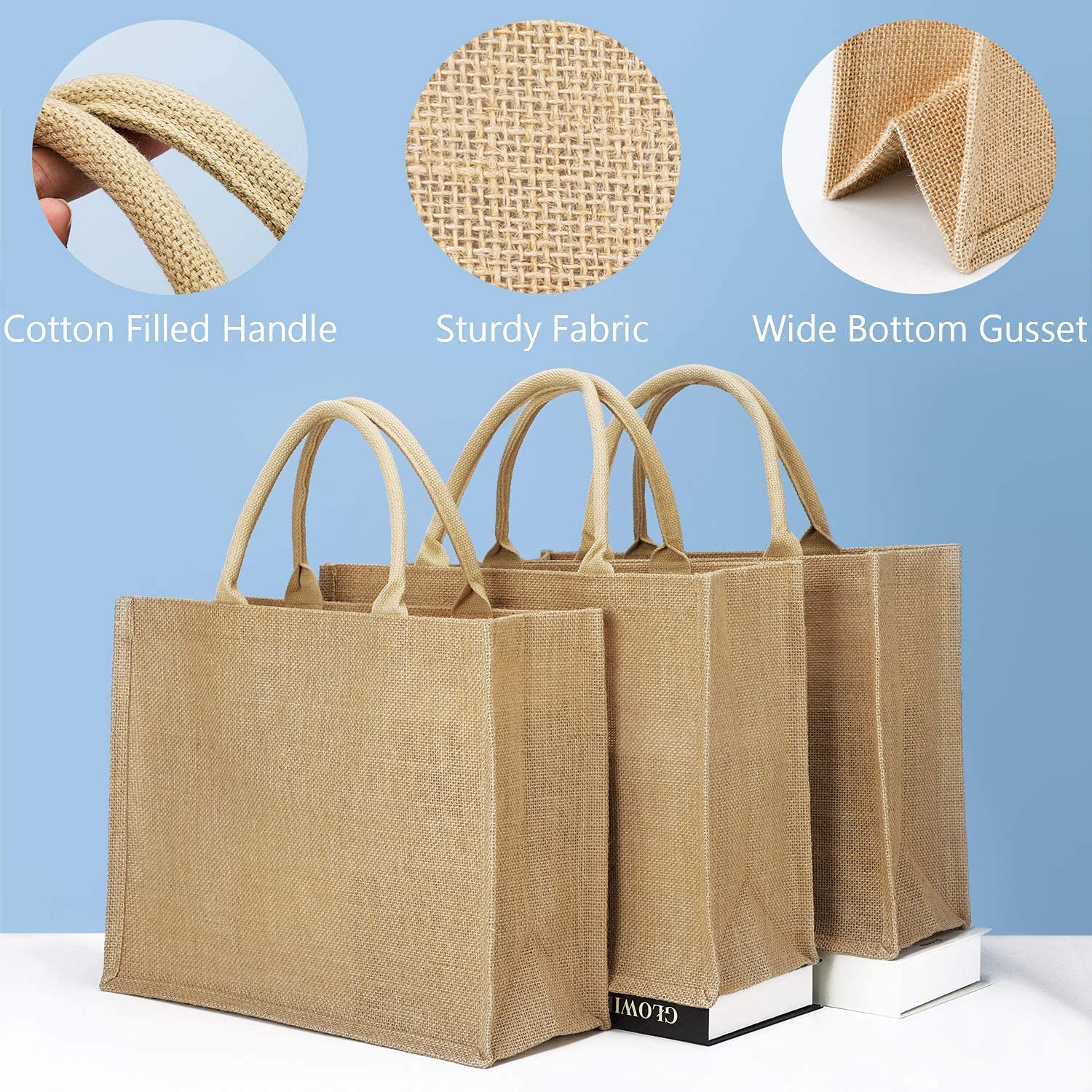 Segarty 6 Pack Large Reusable Jute Tote Bags with Handles - Eco-Friendly Burlap Canvas Grocery Shopping Bags for Women, Bridesmaid Wedding Favors, Beach Trips & Bachelorette Parties | Perfect for Farmers Market, DIY Crafts & Sustainable Lifestyle