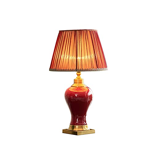 Modern Oval Ceramic Table Lamp with Bowling Base - Stylish Nightstand Lighting for Bedroom, Living Room & Office Decor (Red) | Perfect for Reading Nook, Home Office & Cozy Bedside Ambience