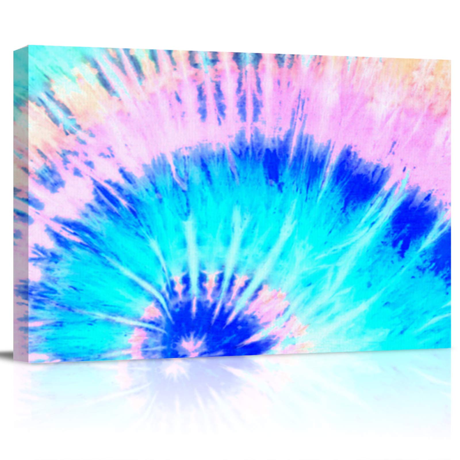 Vibrant Rainbow Blue Pink Tie-Dye Canvas Wall Art - Trippy Boho Oil Painting for Bedroom, Living Room & Bathroom Decor - Stretched & Framed Hippie Ethnic Artwork | Perfect for Bohemian Home Decor, Meditation Spaces & Psychedelic Room Themes
