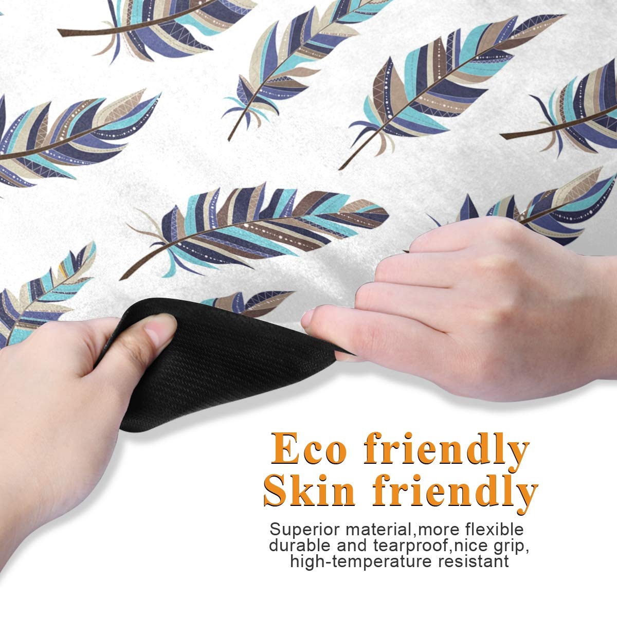 MOYYO Boho Style Feather Print Yoga Mat - Non-Slip Natural Rubber Suede Surface for Hot Yoga, Pilates & Floor Exercises - 71x26 Inch Portable Travel Fitness Mat - Perfect for Home, Studio & Outdoor Yoga Sessions