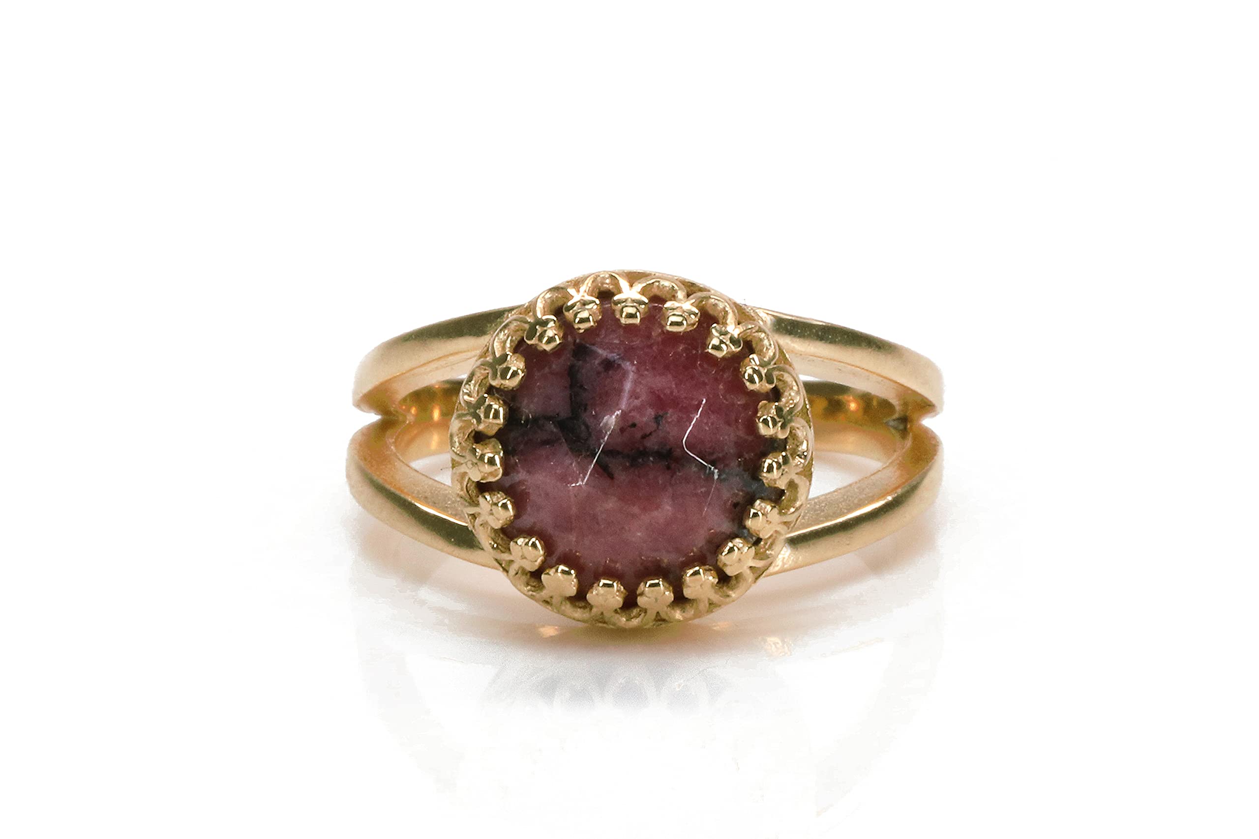 14k Gold Rhodonite Solitaire Ring - Elegant Dainty Everyday Jewelry for Women | Engagement, Wedding, Promise & Stackable Ring | Perfect Gift for Her - Custom Handmade Jewelry for Special Occasions & Daily Wear