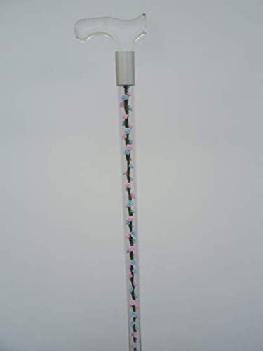 Elegant Acrylic Designer Walking Cane - 30 Inch Fashionable Mobility Aid with Blue & Pink Silk Roses - Perfect for Seniors, Weddings & Fashionable Outings