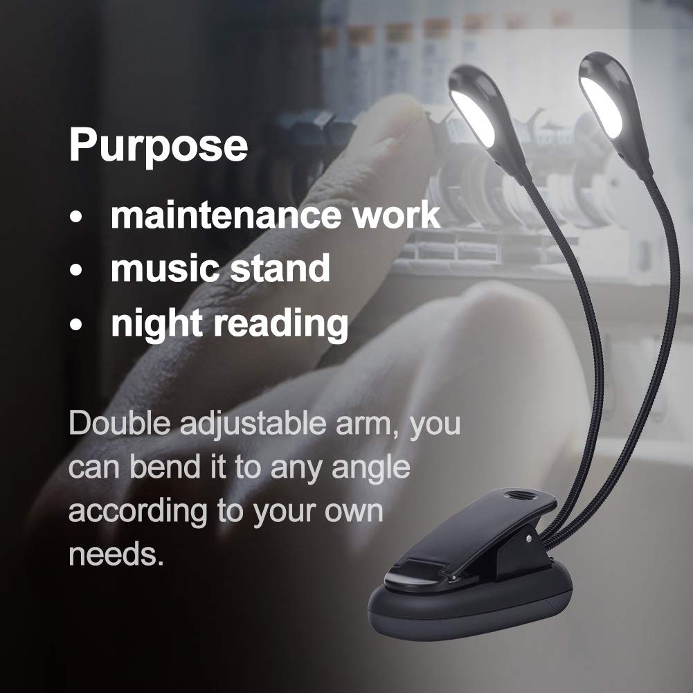 ASHATA LED Music Stand Light with Double Adjustable Arms - Clip On Piano & Book Reading Lamp (8 Beads) - Perfect for Musicians, Students & Night Readers