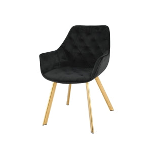 Luxury Black Velvet Dining Chairs with Gold Legs - Set of 2 Modern Upholstered Side Chairs for Elegant Dining Room, Kitchen, or Home Office Decor