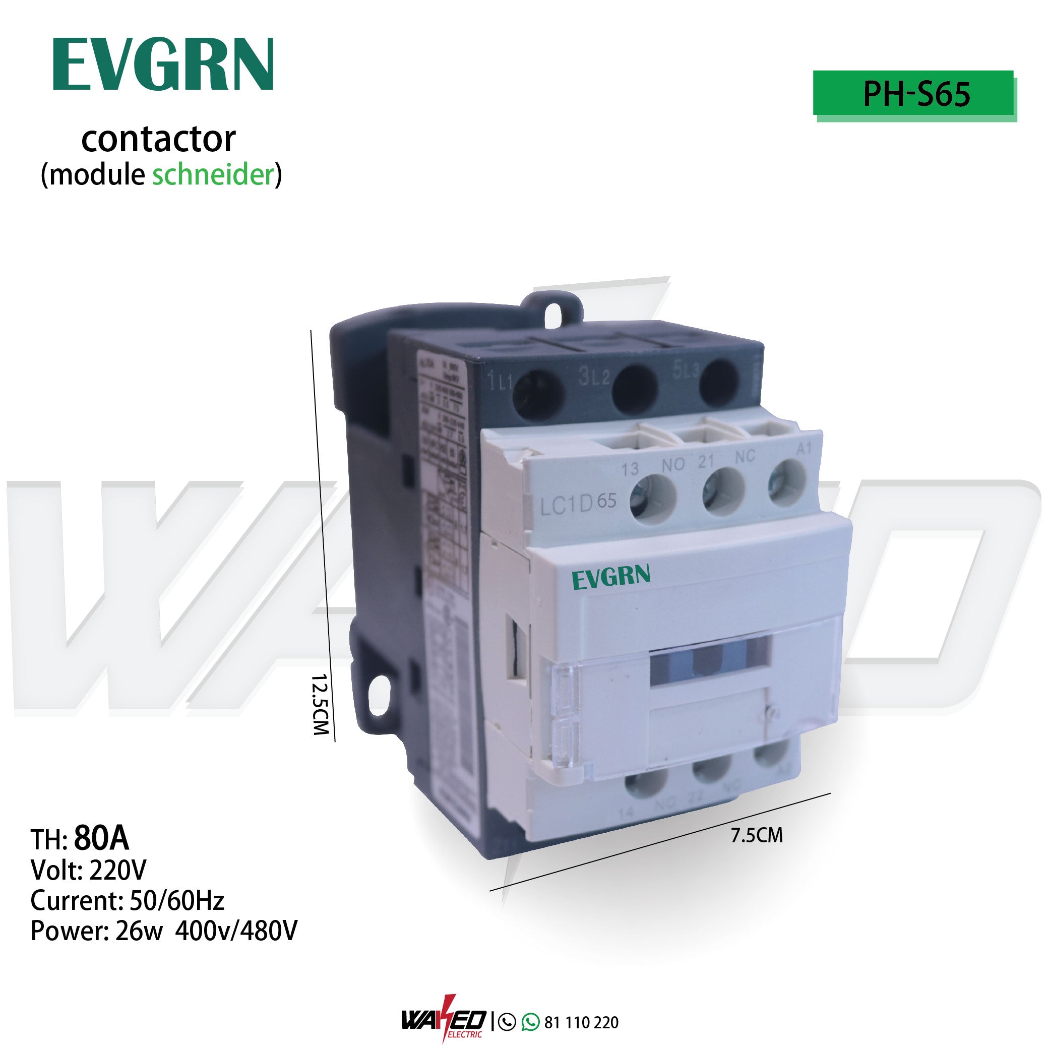 D65/80A EVGRN Electrical Contactor - Heavy Duty Power Relay for Industrial Equipment, HVAC Systems, and EV Charging Stations