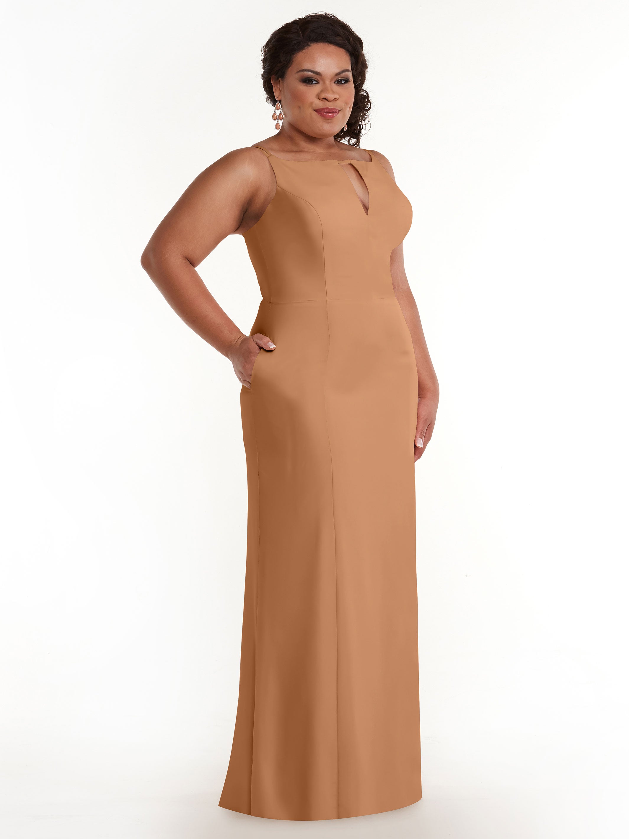 Elegant 83030 Sheath Stretch Chiffon Bridesmaid Dress with Bateau Neckline & Thigh Slit - Perfect for Weddings, Formal Events & Evening Parties