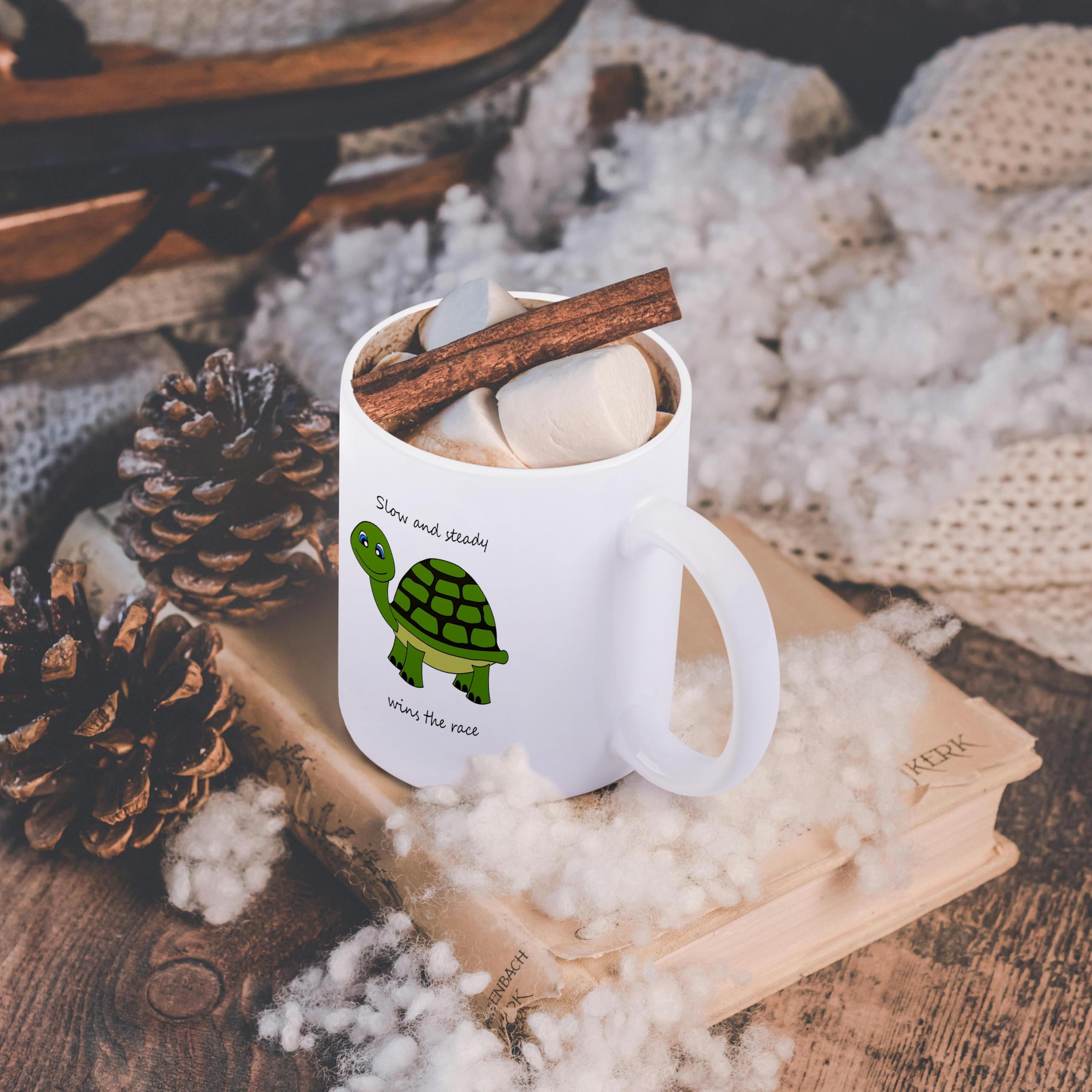 3dRose Slow and Steady Wins The Race Green Turtle Ceramic Coffee Mug, 15-Ounce - Perfect for Tea, Hot Chocolate & Office Use