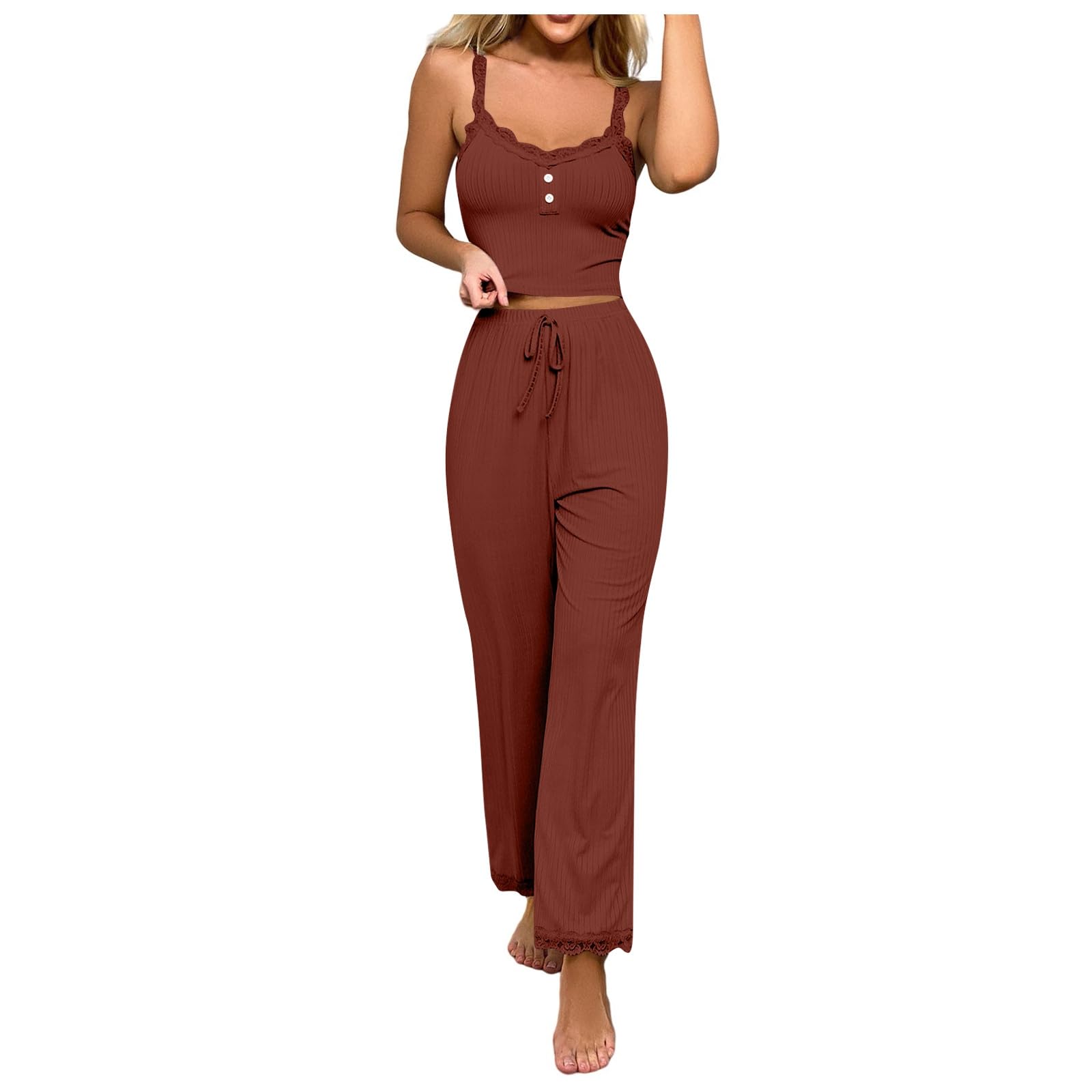 Women's 2-Piece Pajama Set - Sleeveless Camisole & Drawstring Pants for Summer Lounge Wear