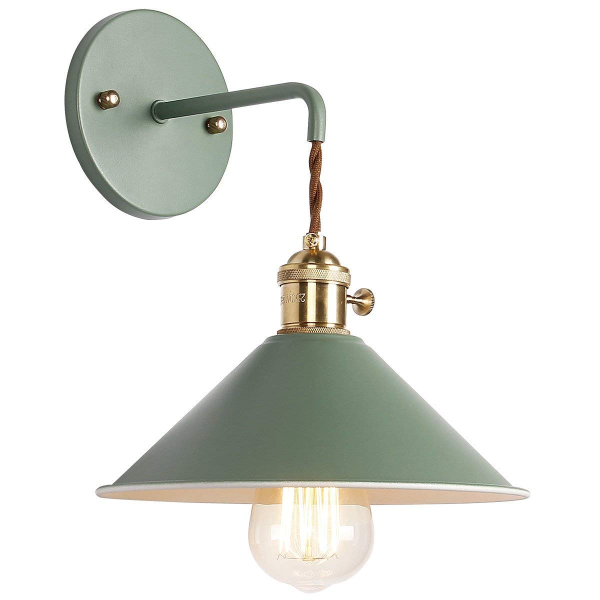 Vintage Green Macaron Wall Sconce Lamp with On/Off Switch - E26 Edison Bulb Compatible, Frosted Copper Finish - Perfect for Bedroom, Bathroom & Vanity Lighting Décor