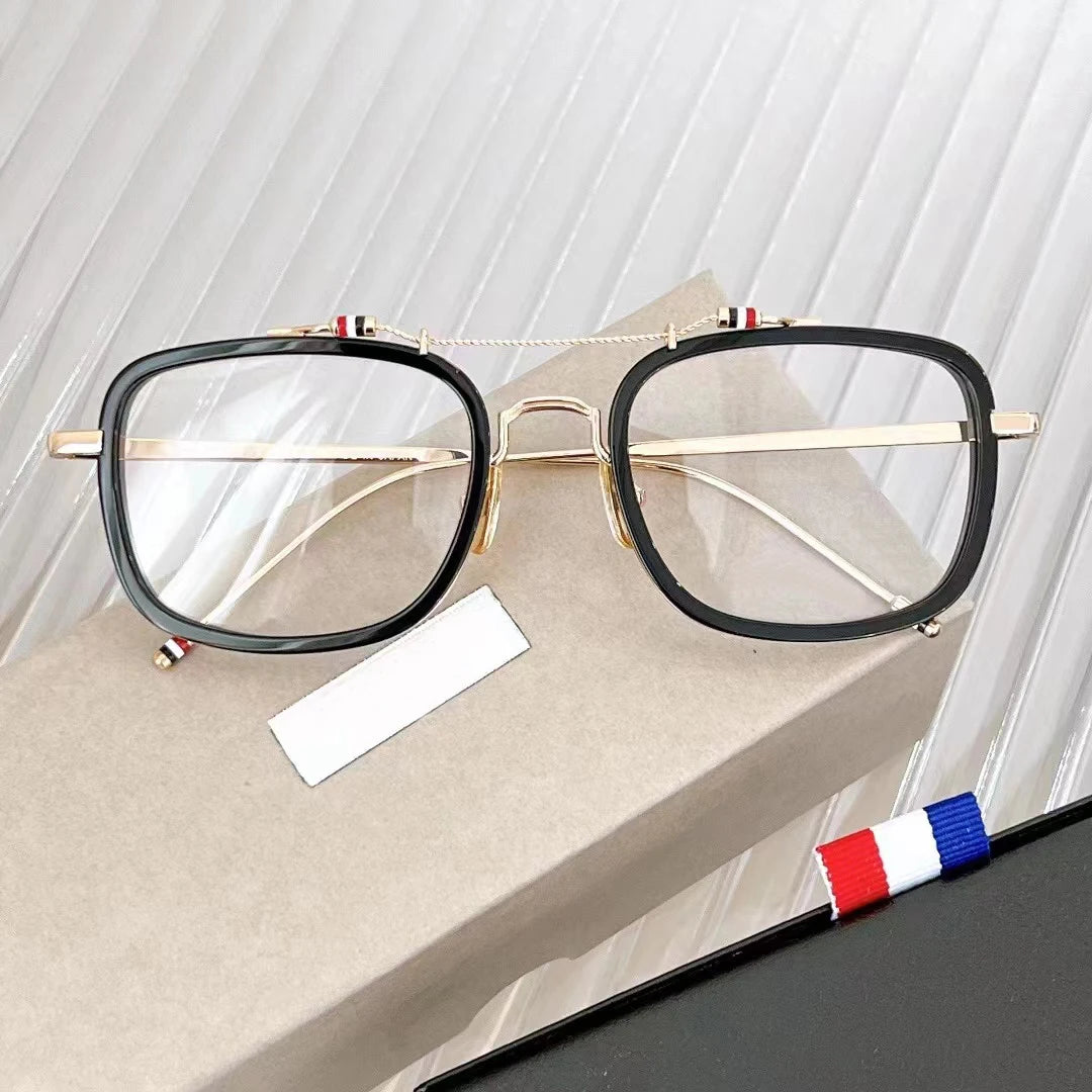 Black Unisex Square Double Bridge Acetate Eyeglasses Frame - Lightweight Alloy & Acetate Design for Men & Women - Perfect for Reading, Work, and Fashion Accessories (Model TBS816)