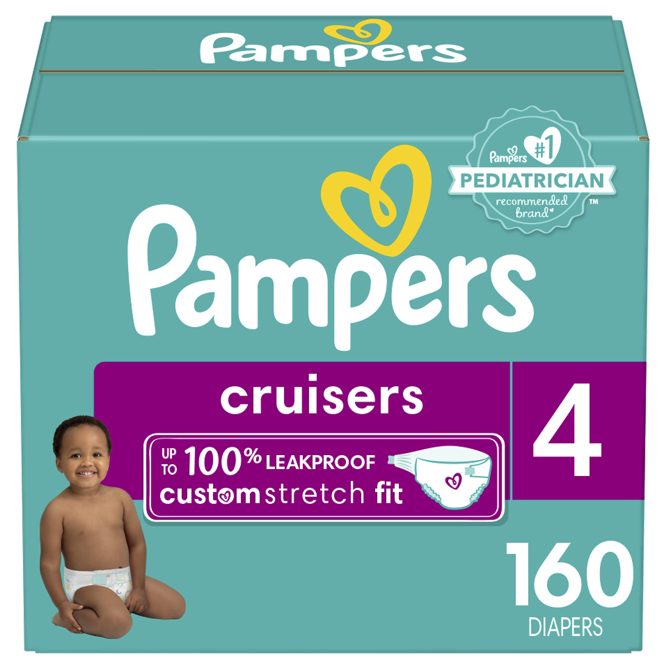 Pampers Size 4 Diapers - 160 Count Cruisers & 108 Count Pull-On Cruisers 360° Fit Disposable Baby Diapers | Soft, Leakproof Protection for Active Toddlers | Daycare, Overnight & Travel Use