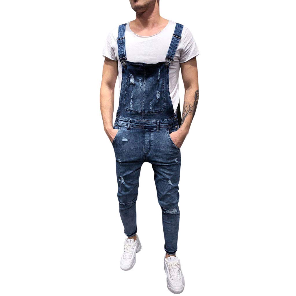Vintage Wash Men's Slim Fit Denim Bib Overalls with Adjustable Straps & Multiple Pockets - Retro Workwear Jumpsuit for Casual Wear, Combat Style, and Cargo Pants - Perfect for Outdoor Work, DIY Projects, and Street Fashion