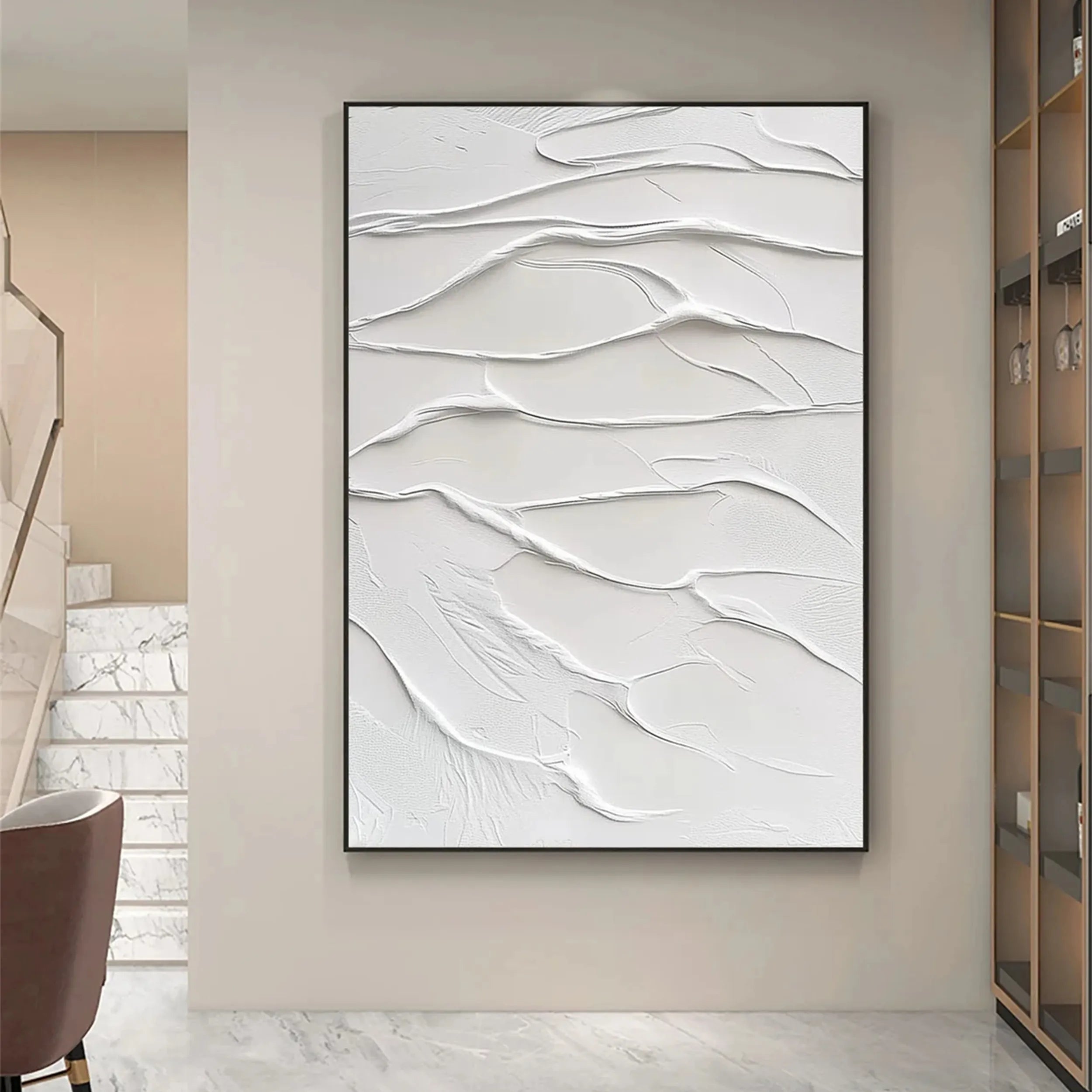 White Minimalist Textured Painting Canvas - Modern Abstract Wall Art for Living Room, Bedroom & Office Decor | Premium Quality #MM191