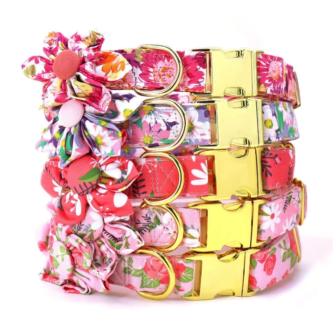 Beirui Cute Floral Dog Collar for Small Medium Large Dogs - Adjustable Pet Collar with Vibrant Flower Pattern, Durable Nylon Material for Walking, Training & Daily Use (Hot Pink, Size S) - Perfect for Outdoor Adventures, Park Visits & Stylish Pet Fashion