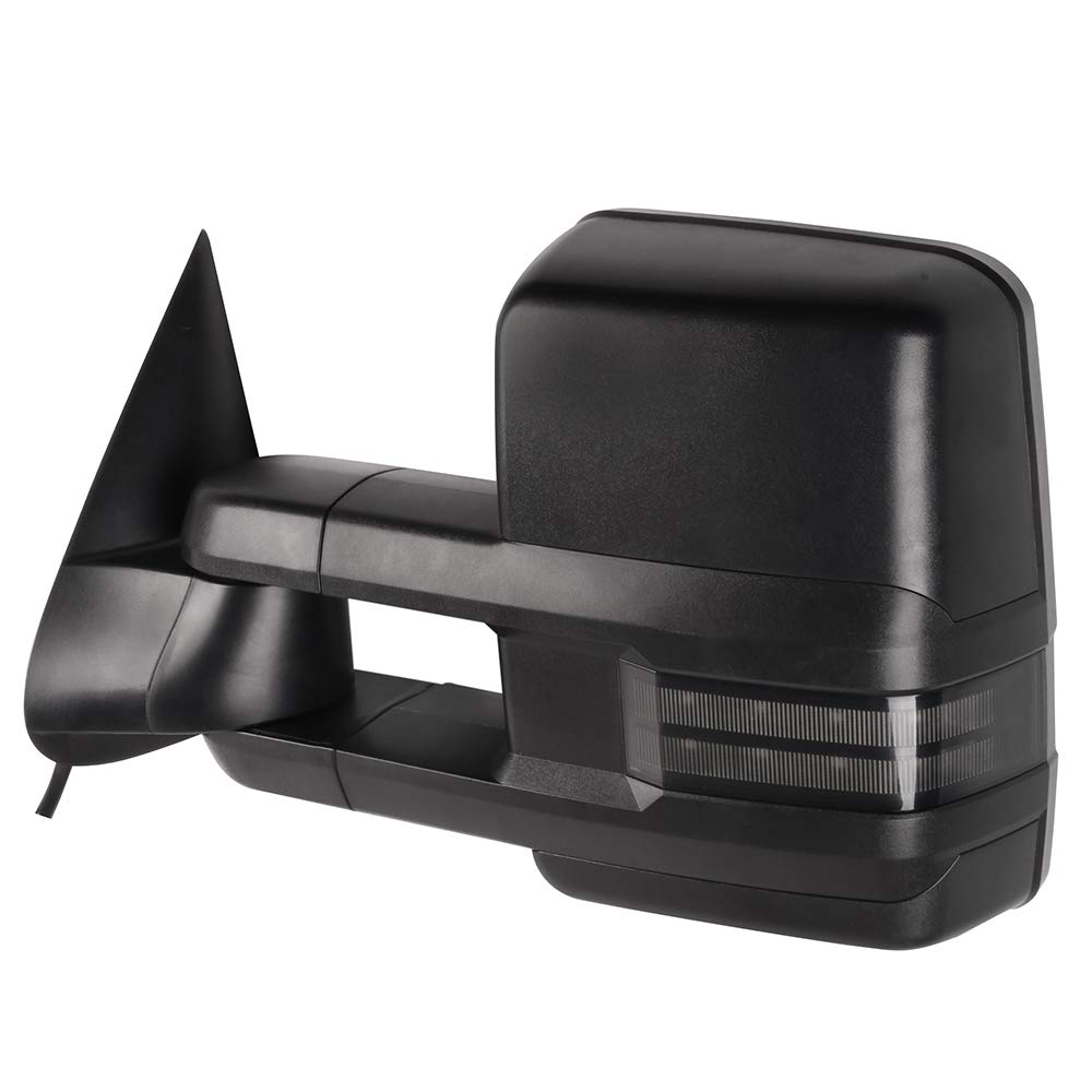 Heated Power-Adjustable Towing Mirrors for 2003-2006 Chevy Silverado & GMC Sierra Pickup Trucks - Black Cap, LED Turn Signal, Puddle Light - Perfect for Towing, Camping & Off-Road Adventures (Pair, LH & RH)