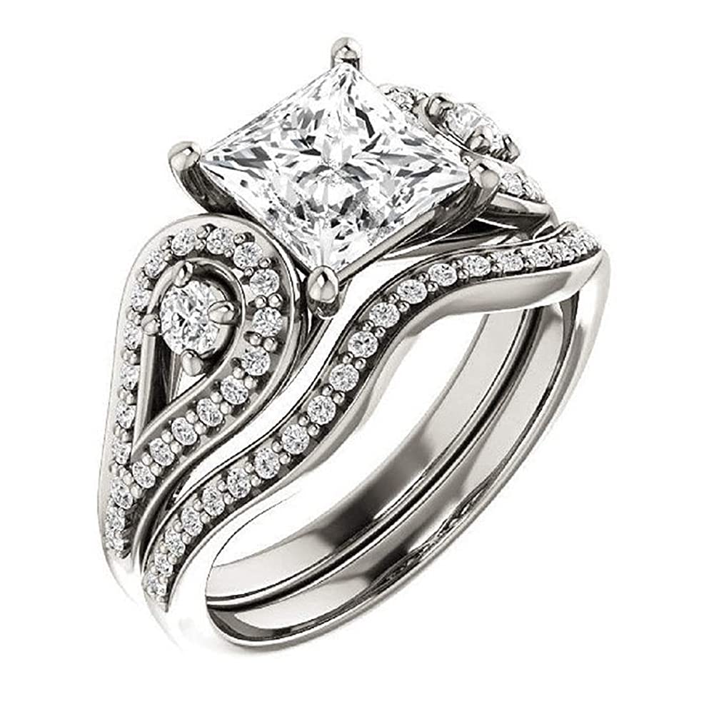 2.50CT Princess Cut Colorless Moissanite Diamond Bridal Set in 925 Sterling Silver - Elegant Engagement Ring & Wedding Band Set for Bride, Anniversary Gift, Proposal or Special Occasion Jewelry