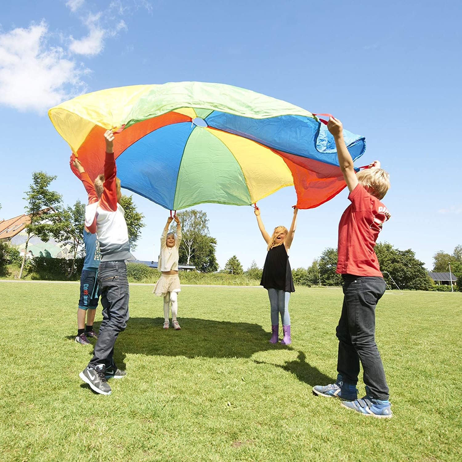 GONGE 12-Foot Colorful Parachute Play Toy for Kids - Outdoor Games, Team Activities, and Gym Class Fun