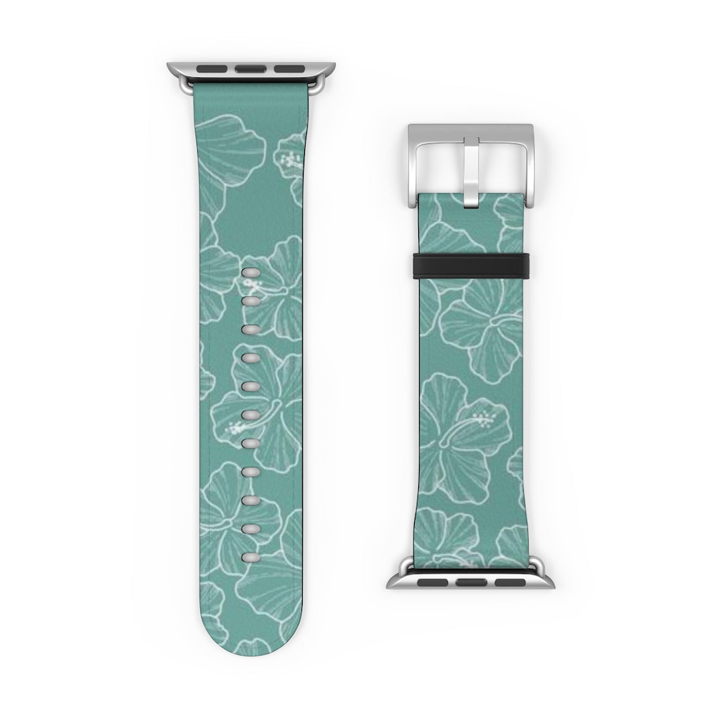 Premium Teal Hibiscus Watch Band - Stylish & Durable Replacement Strap for Apple Watch, Fitbit & Samsung - Perfect for Workouts, Casual Wear & Outdoor Activities