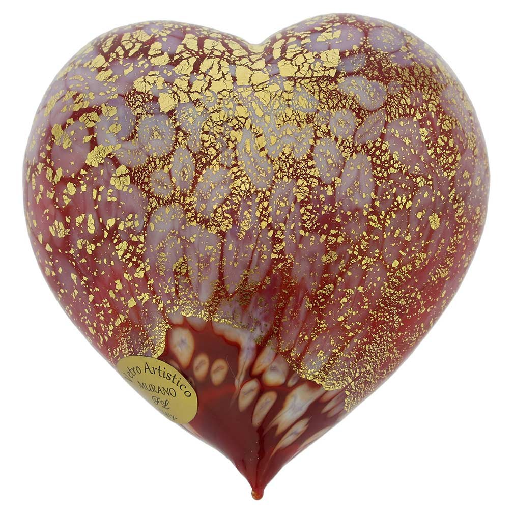 Authentic Murano Glass Heart - Handmade in Venice with Red & Gold Spots | Perfect for Valentine's Gift, Home Decor & Jewelry Display