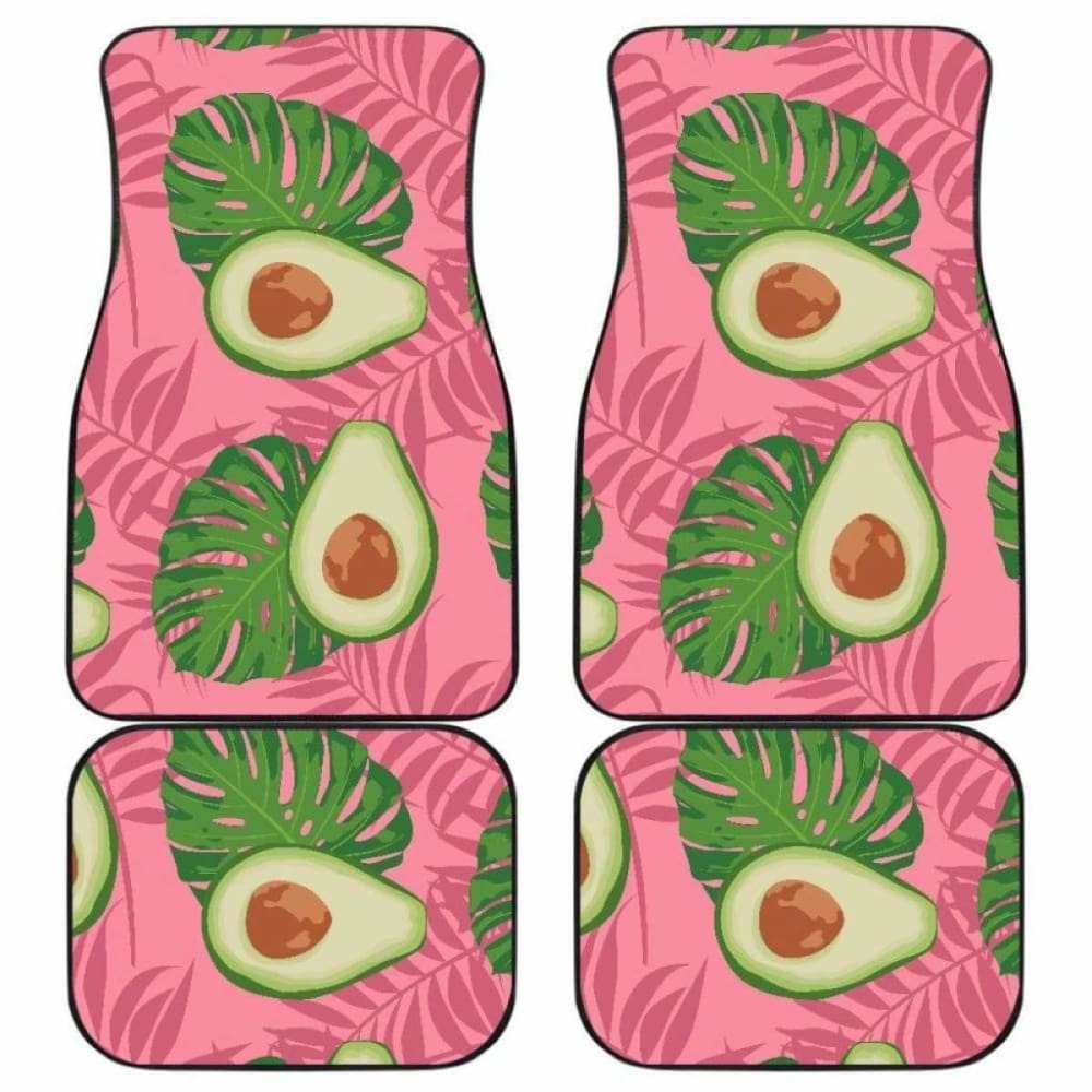 Premium Avocado Slices Design Car Mats with Pink Leaves Background - Front & Back Set (174914) - Perfect for Sedans, SUVs & Trucks to Protect Your Vehicle Interior