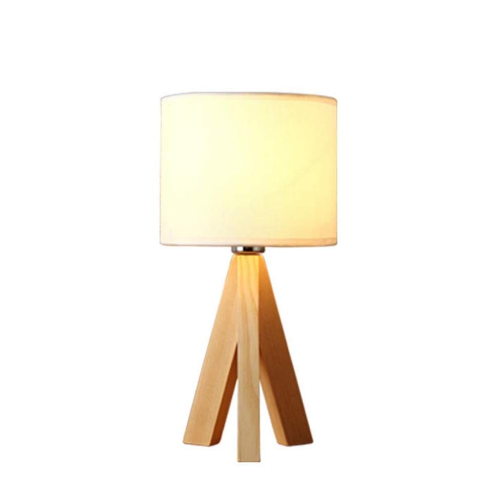 Modern Wooden Tripod Bedside Lamp with Fabric Linen Lampshade - Eye-Protecting Desk Lamp for Bedroom, Living Room & Office - Simple Nordic Style Nightstand Lighting for Home Decor