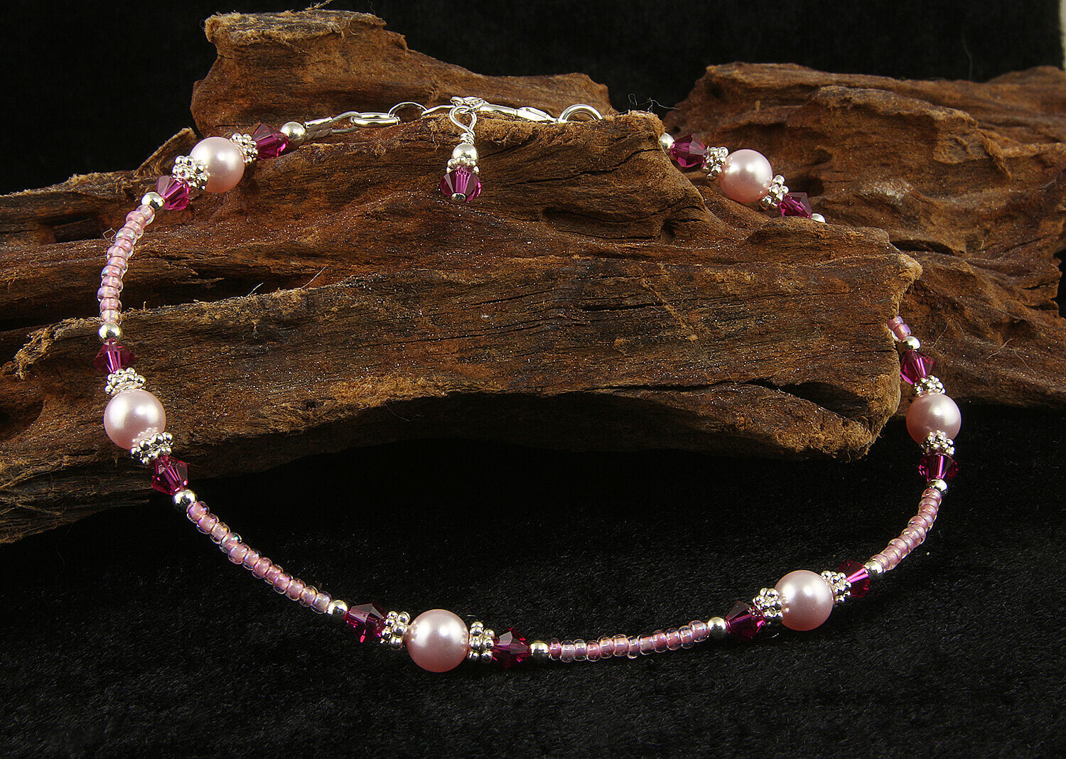 Fuchsia Pink Rose Crystal Pearl Anklet - Elegant Adjustable Ankle Bracelet for Women, Perfect for Beach, Wedding & Boho Fashion Accessories