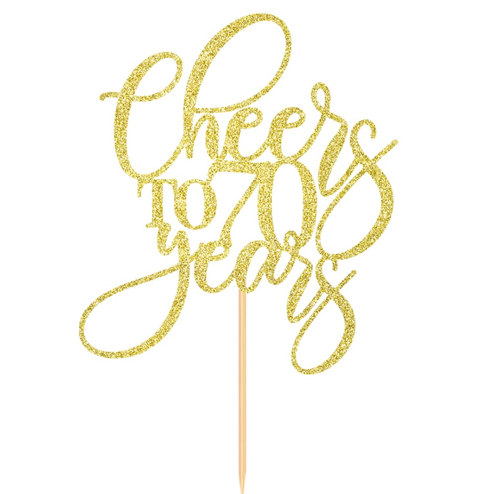 Gold Glitter Happy 70th Birthday Cake Topper - Cheers to 70 Years Anniversary Party Decorations - Perfect for Milestone Celebrations, Retirement Parties & Golden Anniversary Cakes