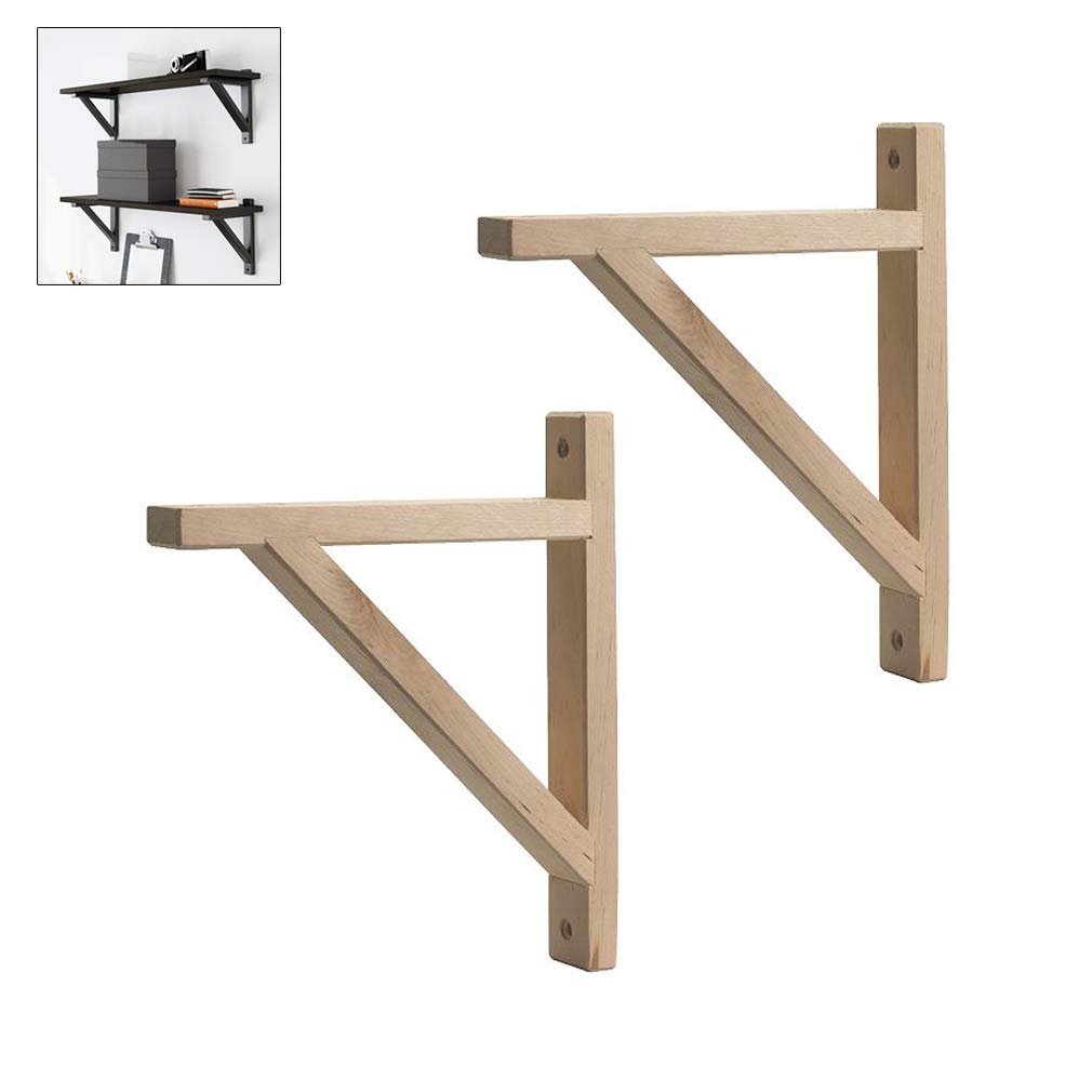 Solid Wood Triangle Shelf Brackets - Wall Mounted DIY Floating Shelves for TV Background & Home Decor - 2 Pack (18cm/7.1in, Wood Color) - Perfect for Living Room, Bedroom & Office Storage Solutions