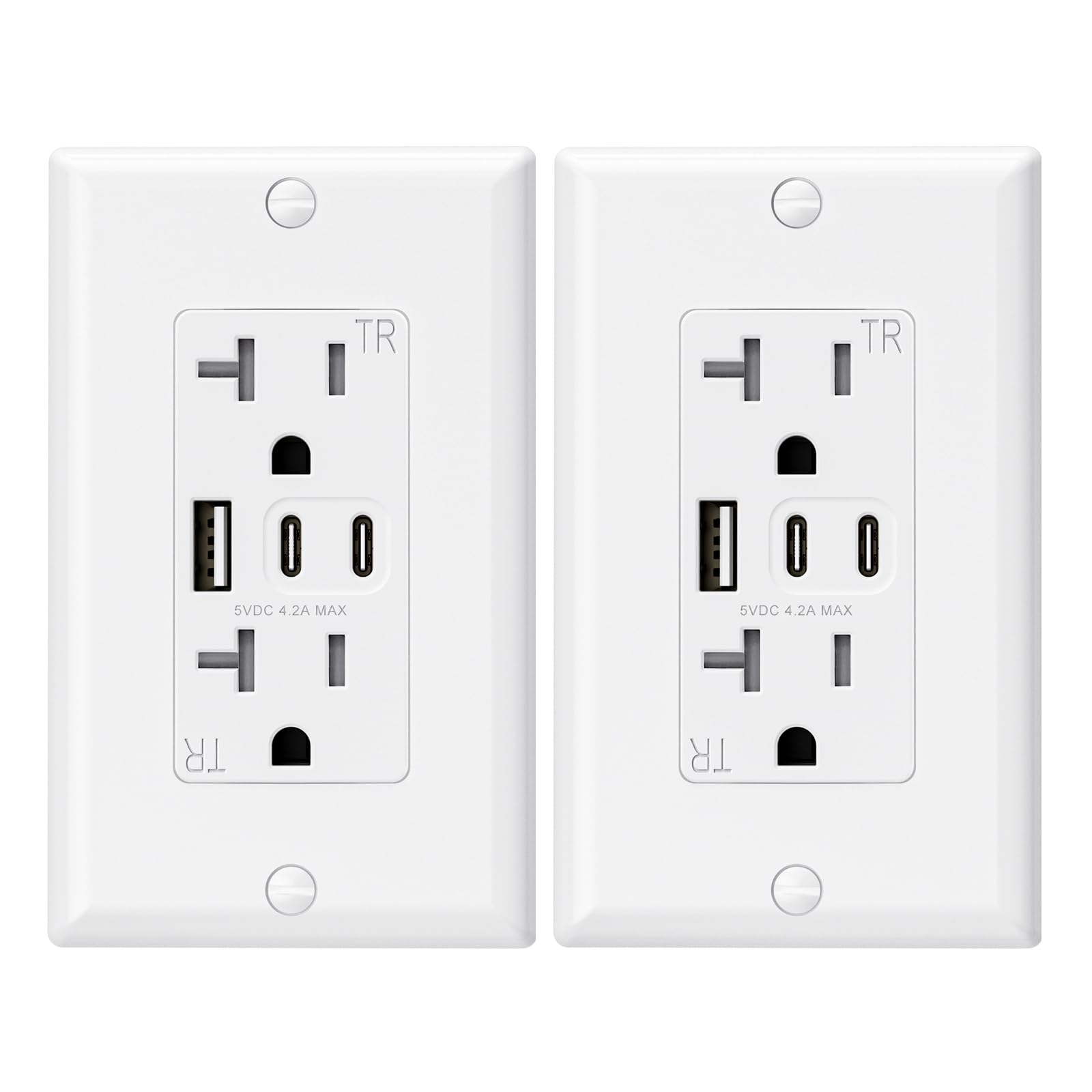 ELEGRP 20A USB Outlet with 3 Ports & Dual USB-C - TR Tamper-Resistant - UL Listed (2 Pack, White) - Perfect for Home & Office Charging