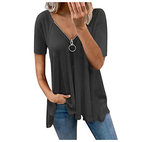 Sexy Women's V-Neck Off Shoulder Lace Panel T-Shirt - Casual Zipper Fold Tops for Women | Perfect for Date Night, Parties & Summer Outfits