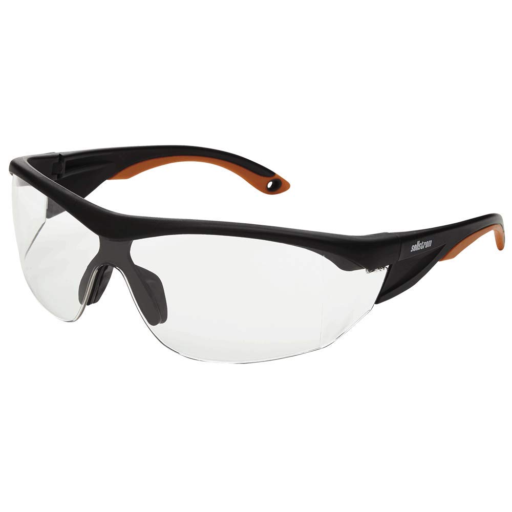 Sellstrom Sporty Safety Glasses - Clear Anti-Scratch Polycarbonate Lenses, Black/Yellow Temples, Heavy Duty Frame - Protective Eyewear for Construction, Woodworking & DIY Projects (Pack of 1) S71400