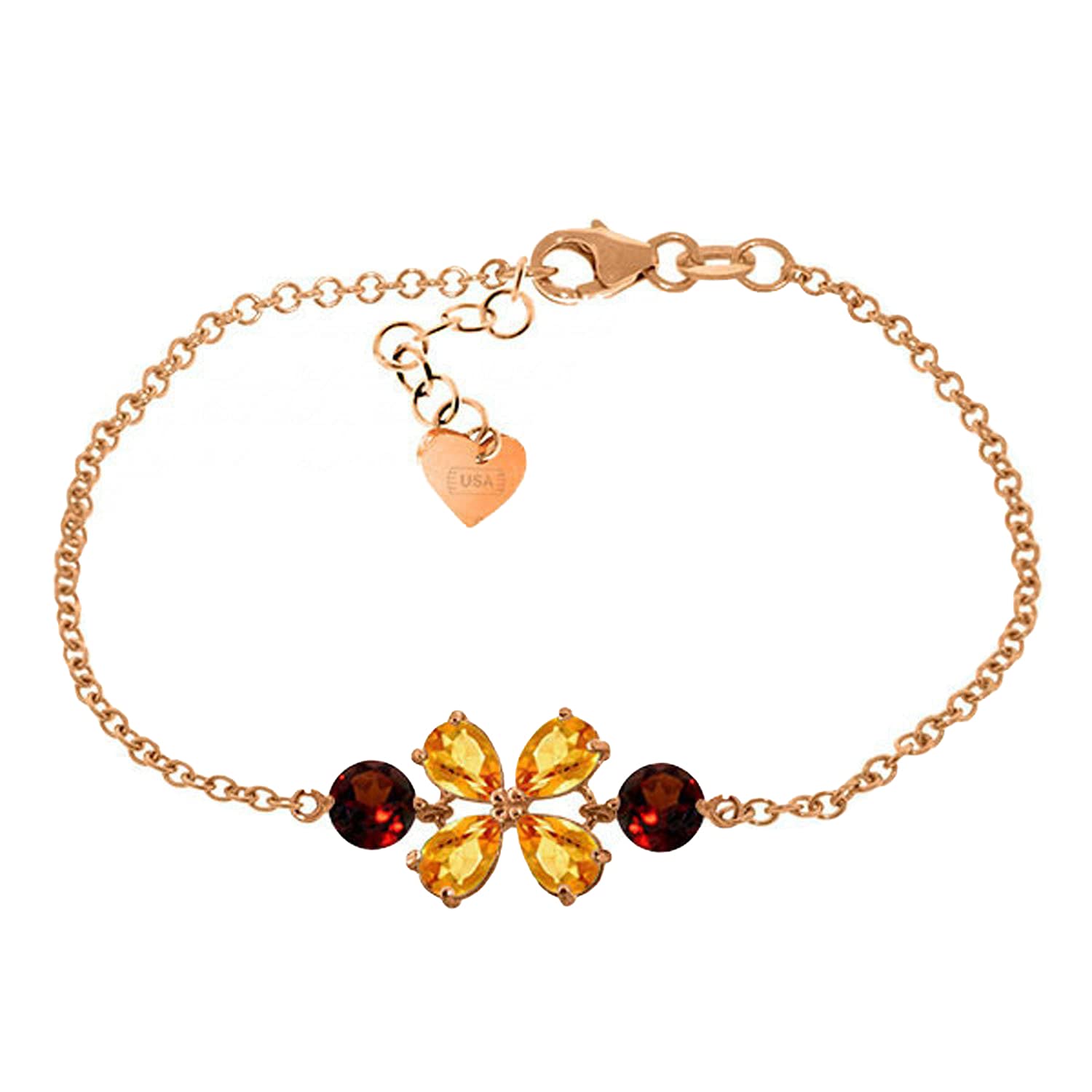 3.15 Carat 14K Solid Rose Gold Bracelet with Citrine & Garnet - Elegant Galaxy Gold GG Jewelry for Women - Perfect for Weddings, Anniversaries & Special Occasions