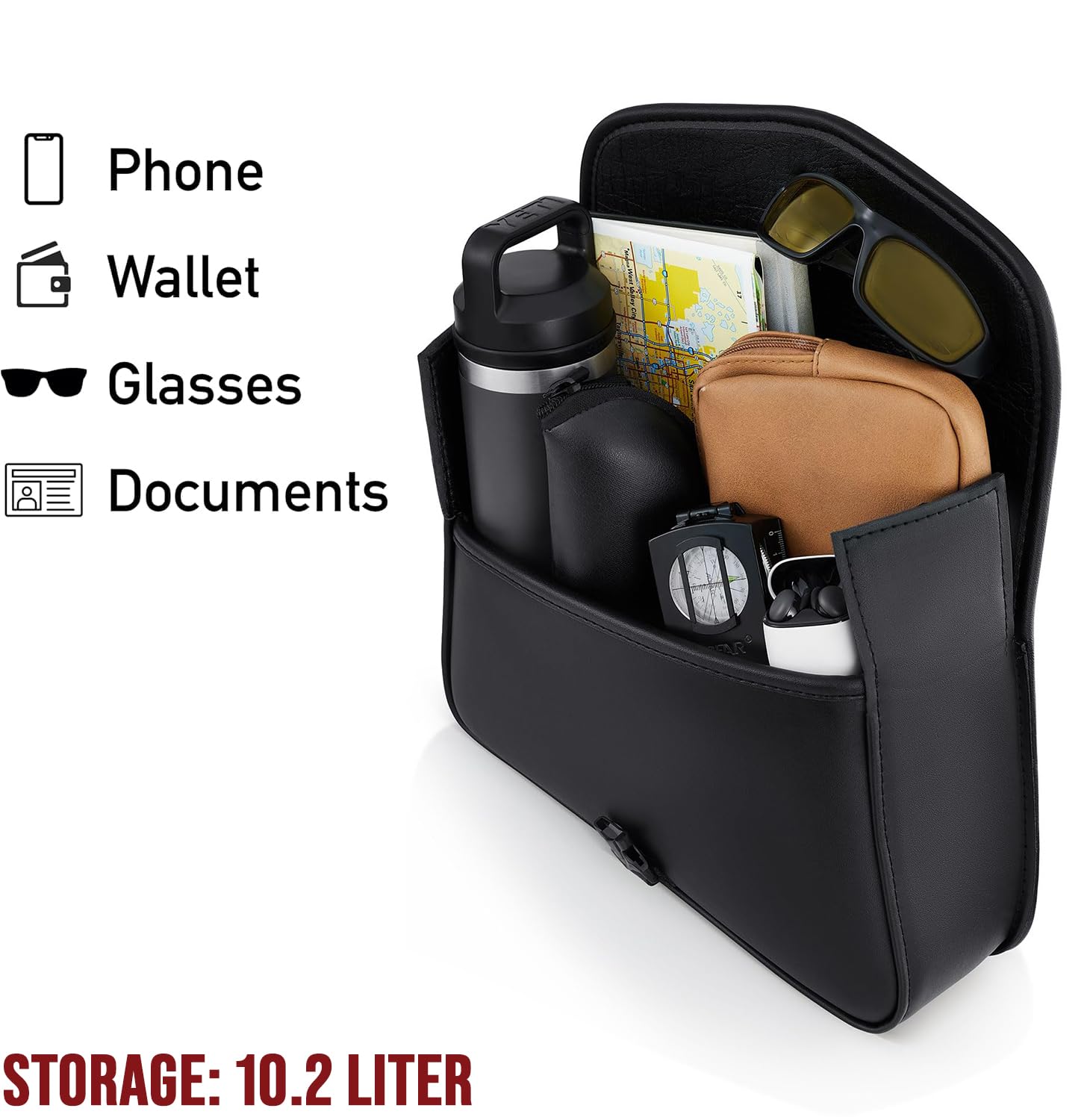 Universal Motorcycle Swing Arm Bag - Black Synthetic Leather Waterproof Left Side Solo Tool Bag with Quick Release | Durable & Weatherproof for Cruiser, Touring & Adventure Bikes | Ideal for Road Trips, Commuting & Off-Road Riding