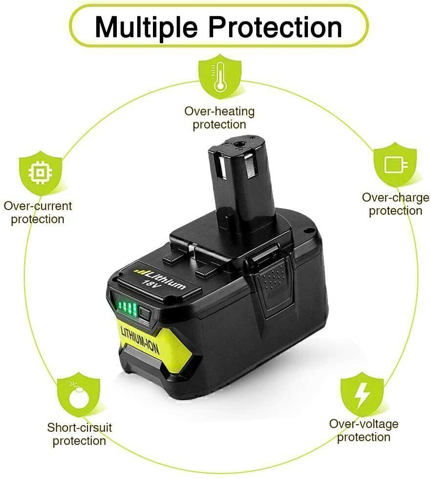 Ryobi P108 18V One+ Plus Replacement Battery - Compatible with Ryobi 18V Power Tools - Perfect for Drills, Saws, and Outdoor Equipment