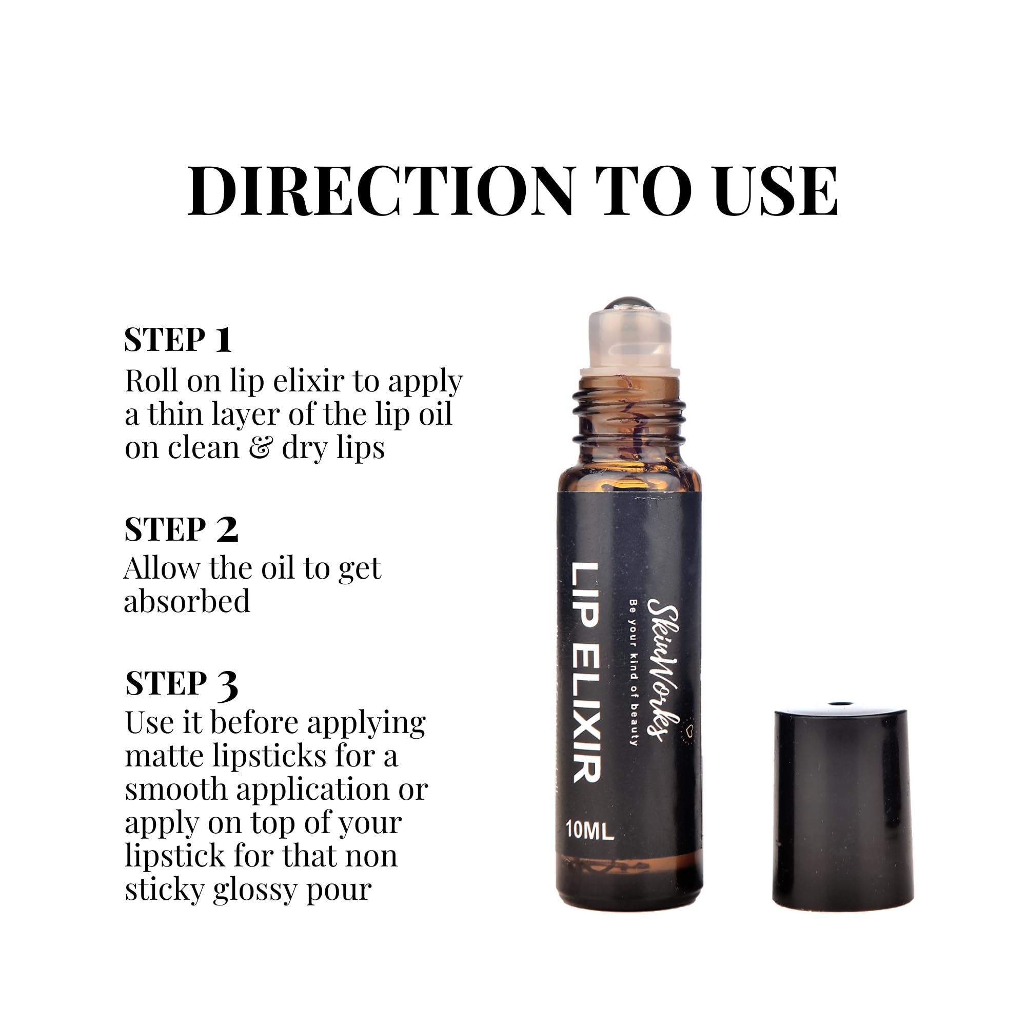 Skinworks Lip Elixir Oil - Natural Plumping Lip Treatment for Hydration & Shine, Non-Sticky Formula for Dry & Chapped Lips (10ml) | Perfect for Daily Moisture & Nighttime Lip Care