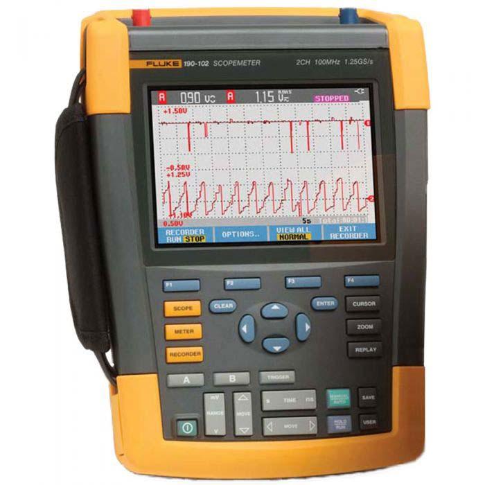 FLUKE 190-102/AM/S ScopeMeter Oscilloscope with SCC 290 Kit - 2 Channel 100MHz Bandwidth 1.25GS/s Sampling Rate - Perfect for Industrial Maintenance, Electrical Testing & Field Service Applications