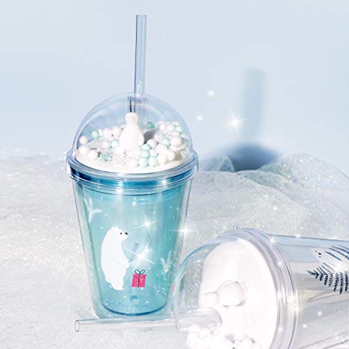Polar Bear Insulated Tumbler with Straw - 380ml Reusable Plastic Water Bottle for Kids, Travel, Parties & Outdoor Activities - BPA Free Leak Proof Cup (Bear Design)