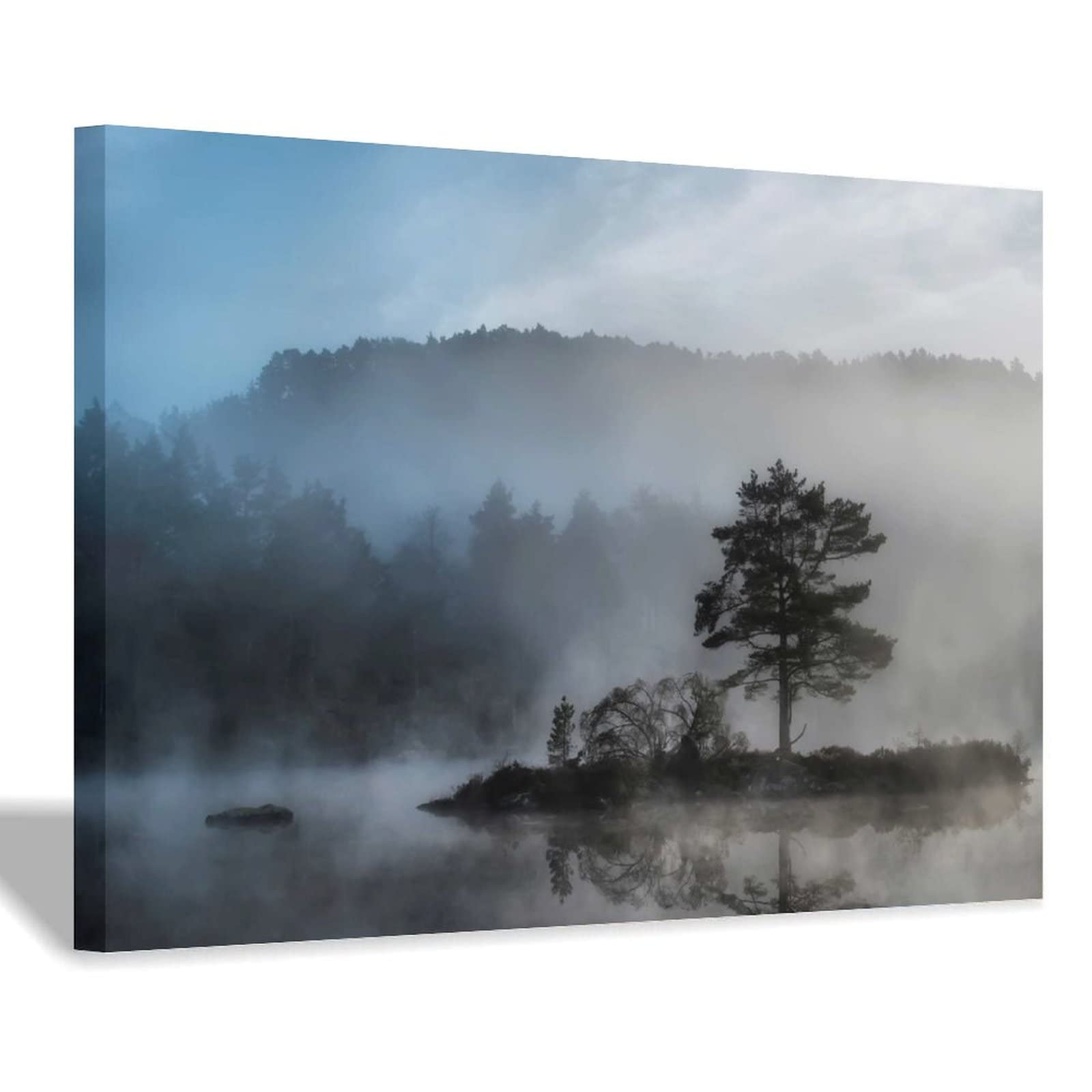 DOOPO Dense Fog On The River Canvas Wall Art - Landscape Painting Print for Living Room, Bedroom & Office Decor - Perfect for Modern Home Interior Design