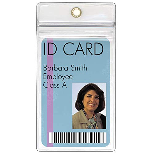 StoreSMART - 100 Pack Clear Plastic ID Badge Holders with Zipper & Metal Grommet - Vertical Open Design (R3578ZIPS-100) - Perfect for Conferences, Events, and Workplace Identification