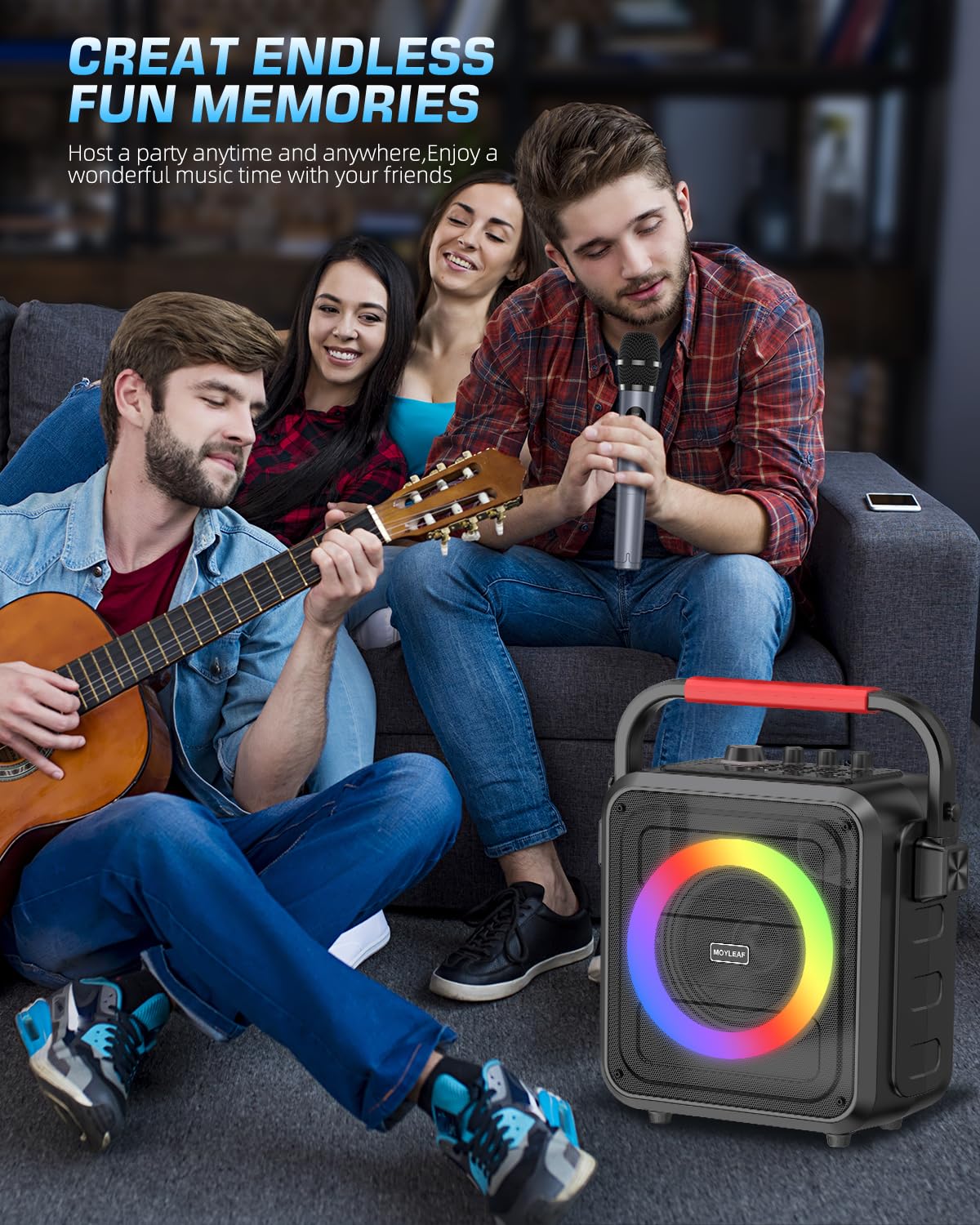 Bluetooth Karaoke Machine with 2 Wireless Microphones - Portable PA Speaker System for Adults & Kids, Supports TF Card/USB/AUX Input, Recording, Bass & Treble Control - Perfect for Home Parties, Family Gatherings & KTV Entertainment