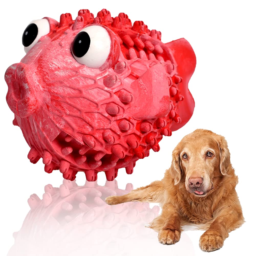 **Indestructible Pufferfish Dog Chew Toy for Aggressive Chewers – Non-Toxic Natural Rubber, Durable Interactive Teething Puzzle for Large & Medium Breed Dogs – Perfect for Playtime & Training**