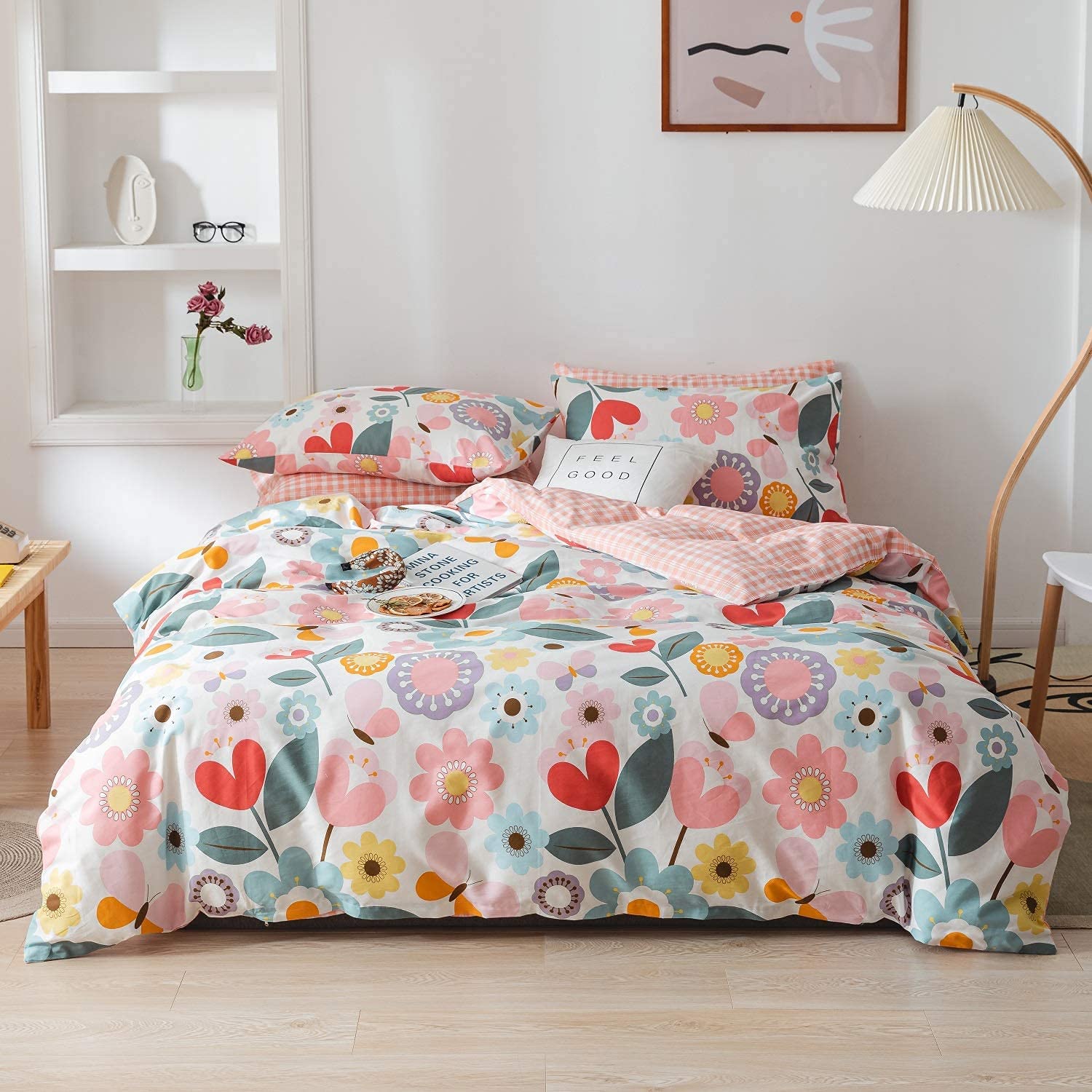 Jane yre Floral Duvet Cover Twin - 100% Cotton 3-Piece Bedding Set with Zipper Ties, Soft Breathable Luxury Comforter Cover in Fresh Garden Style Yellow/Red Flower Print (No Comforter Included) - Perfect for Kids' Rooms, Guest Bedrooms & Boho Chic Home Decor