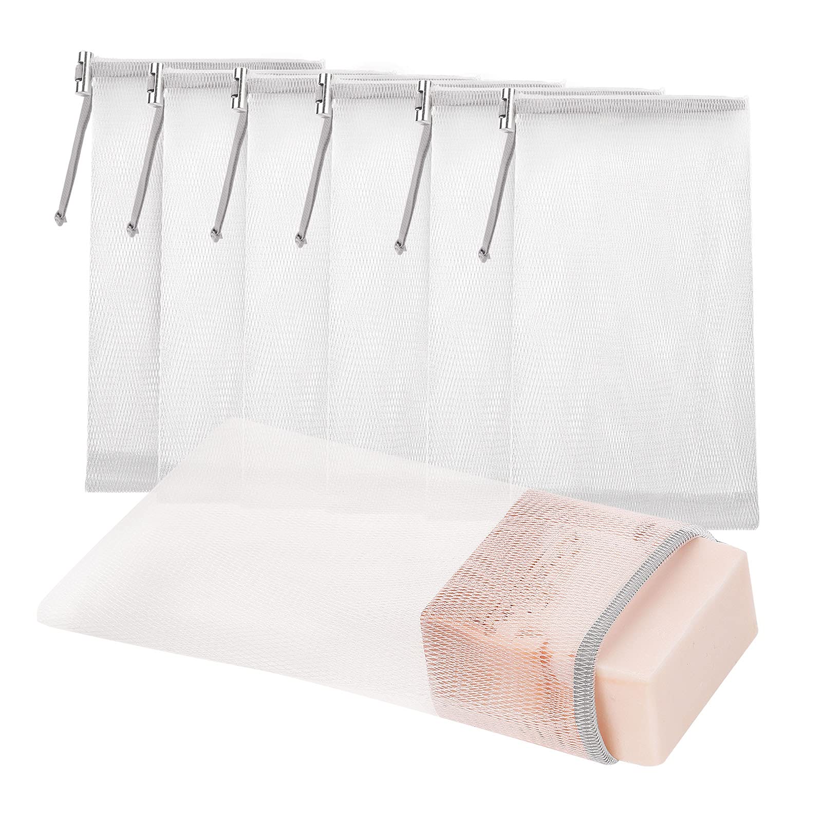 Cobahom 6-Pack Mesh Soap Bags with Drawstring - Reusable Foaming Net for Handmade Soap, Bath & Shower - Perfect for Travel & Eco-Friendly Bathing (Gray)