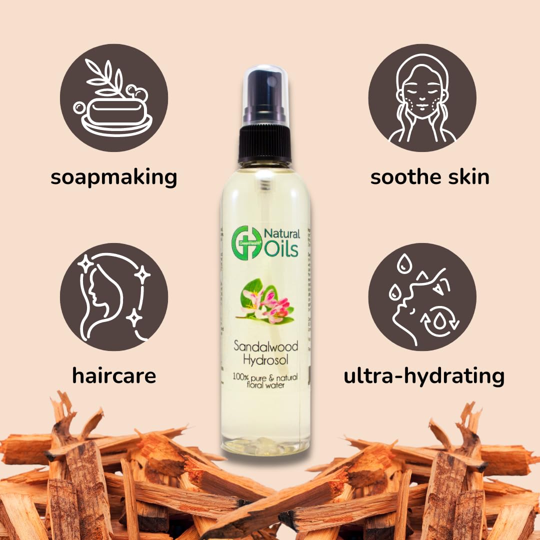 Pure Sandalwood Hydrosol Floral Water - 1 Gallon Plastic Jug with Cap - 100% Natural Aromatherapy Mist for Skin Care, Room Spray & Relaxation