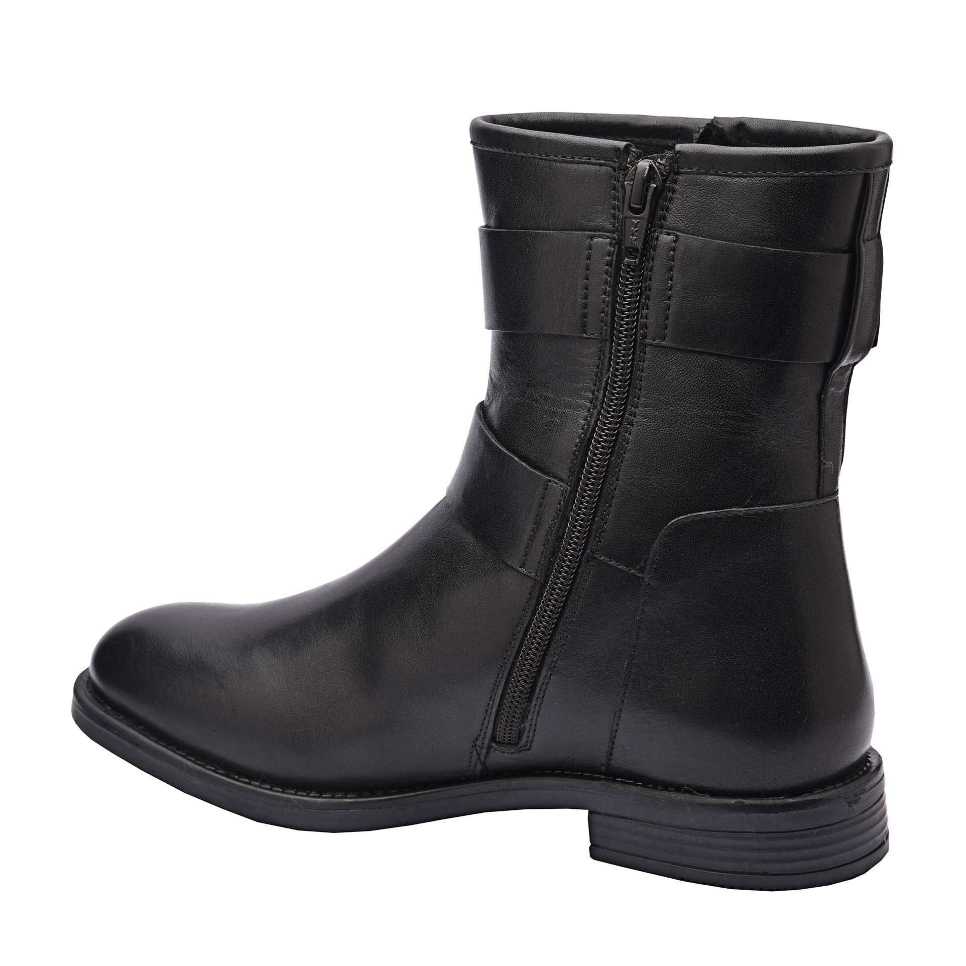 Aimee Women's Genuine Leather Boots - Short Buckle Mid-Calf & Knee High Boots with Low Heel, Handmade TPR Sole & Zip Closure (Black) | Perfect for Fall Fashion, Office Wear & Casual Outfits